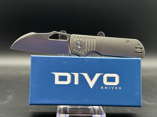 DIVO KNIVES PREMIUM PONY STOUT FOLDING KNIFE BEADBLASTED STONEWASHED TITANIUM HANDLE STONEWASHED S90V STEEL