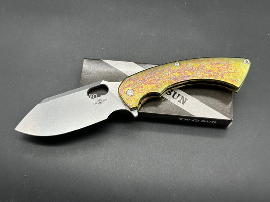 TWOSUN TS459-COLOR COLOR TITANIUM HANDLE 14C28N PLAIN EDGE