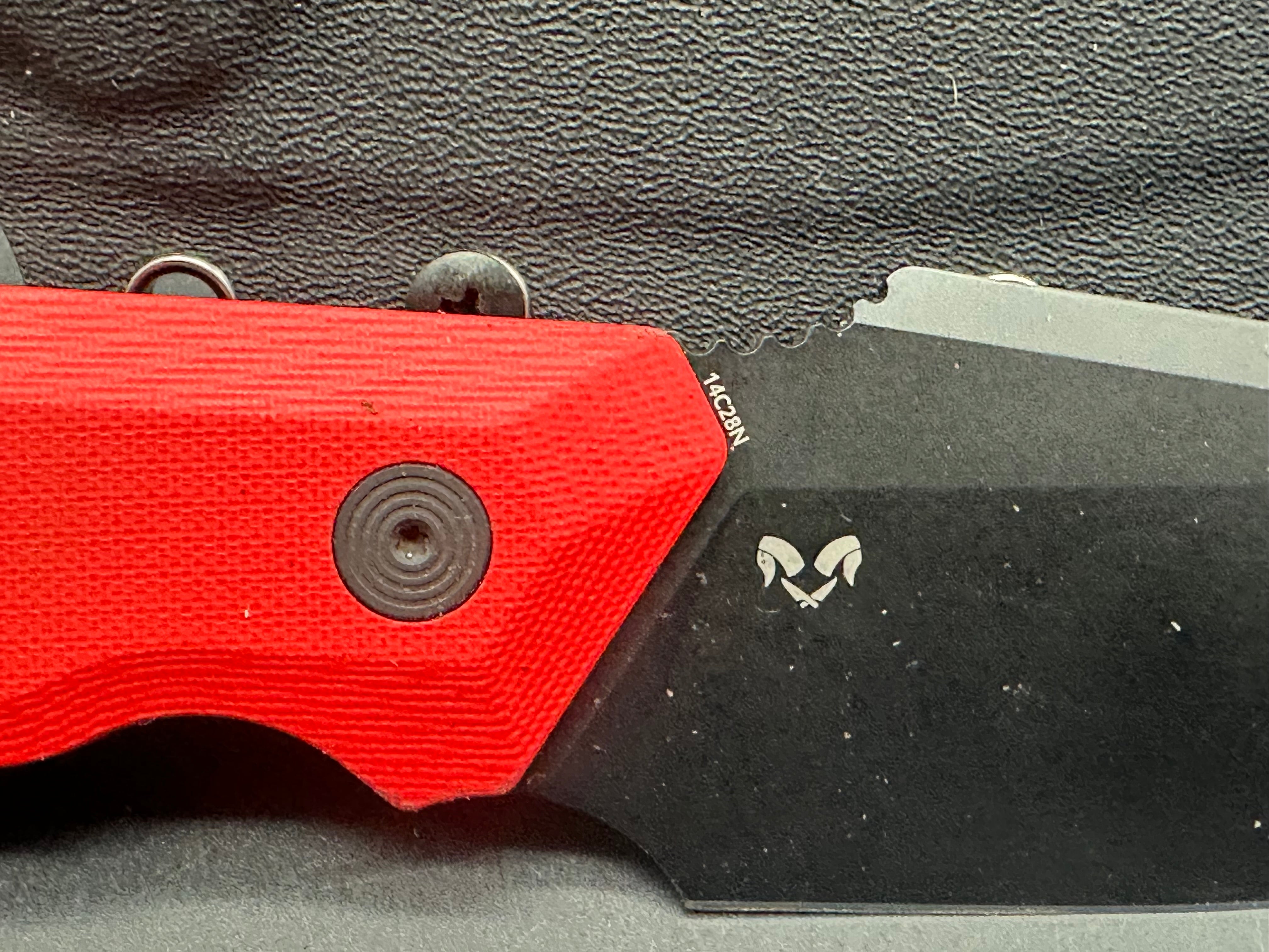 Kubey Basilisk Fixed Blade Knife Red G-10 Handle 4.06'' Blackwashed 14C28N Blade