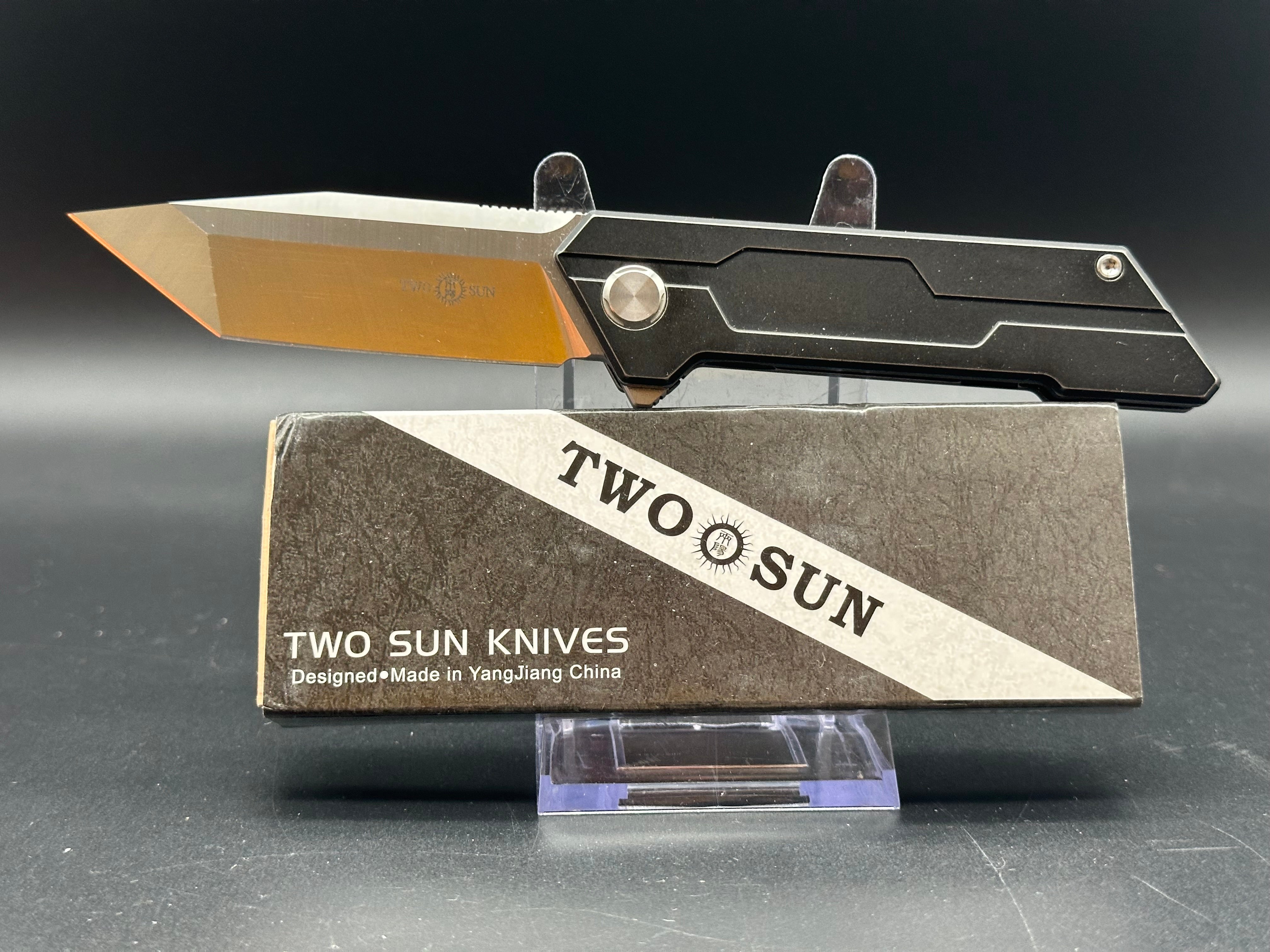 TWOSUN TS38-M390 FOLDING POCKET KNIFE TC4 TI ALLOY HANDLE PLAIN M390 B ...