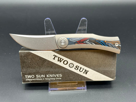 TWOSUN FOLDING KNIFE TITANIUM/G10 HANDLE 14C28N PLAIN EDGE TS385-G10