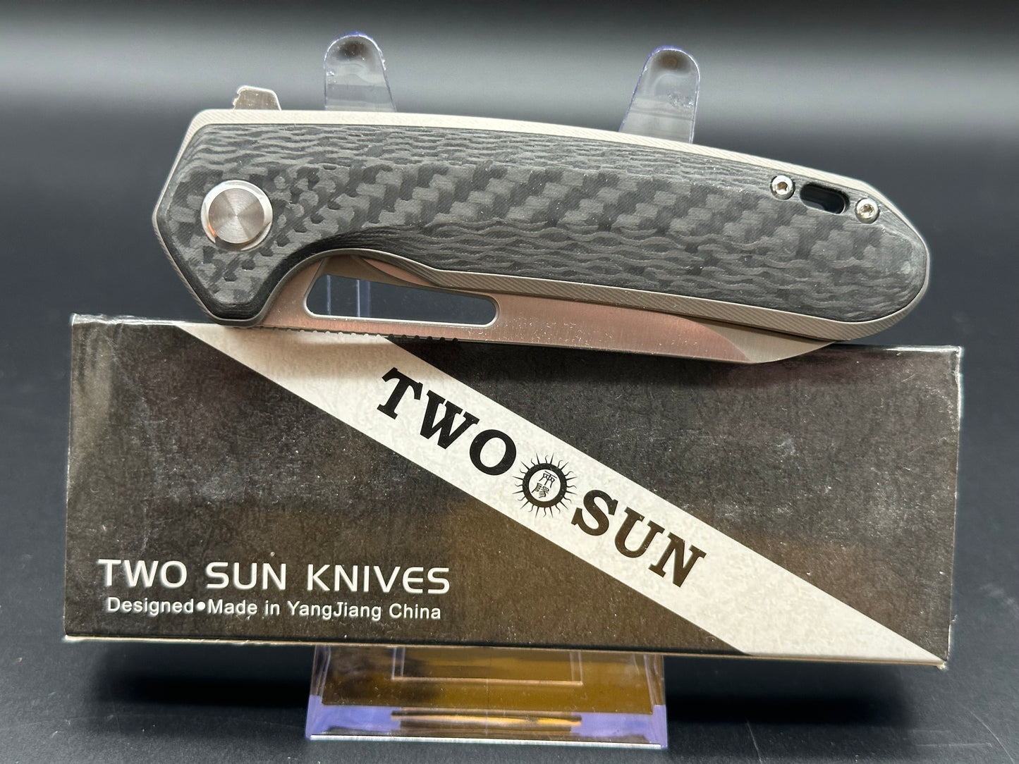 TWOSUN FOLDING KNIFE TITANIUM/CARBON FIBER HANDLE 14C28N PLAIN EDGE TS380