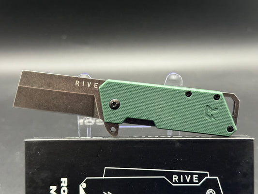 Rive Mini Rogue Sequoia, 2" AUS-8A Blackwash Blade with Green G10 Handle