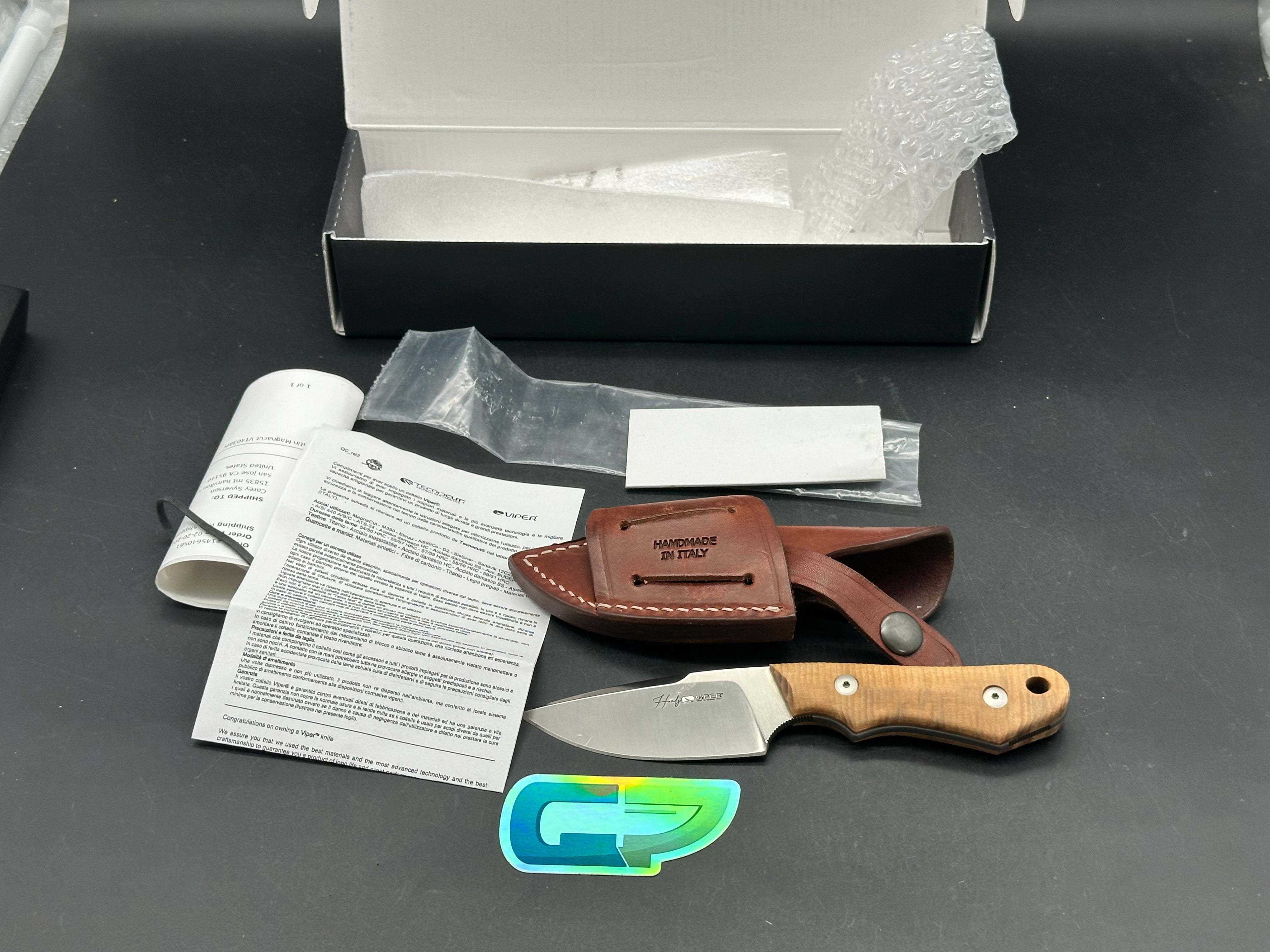 VIPER HANDY PI FIXED BLADE KNIFE FLAMMED POPLAR WOOD HANDLE MAGNACUT PLAIN EDGE
