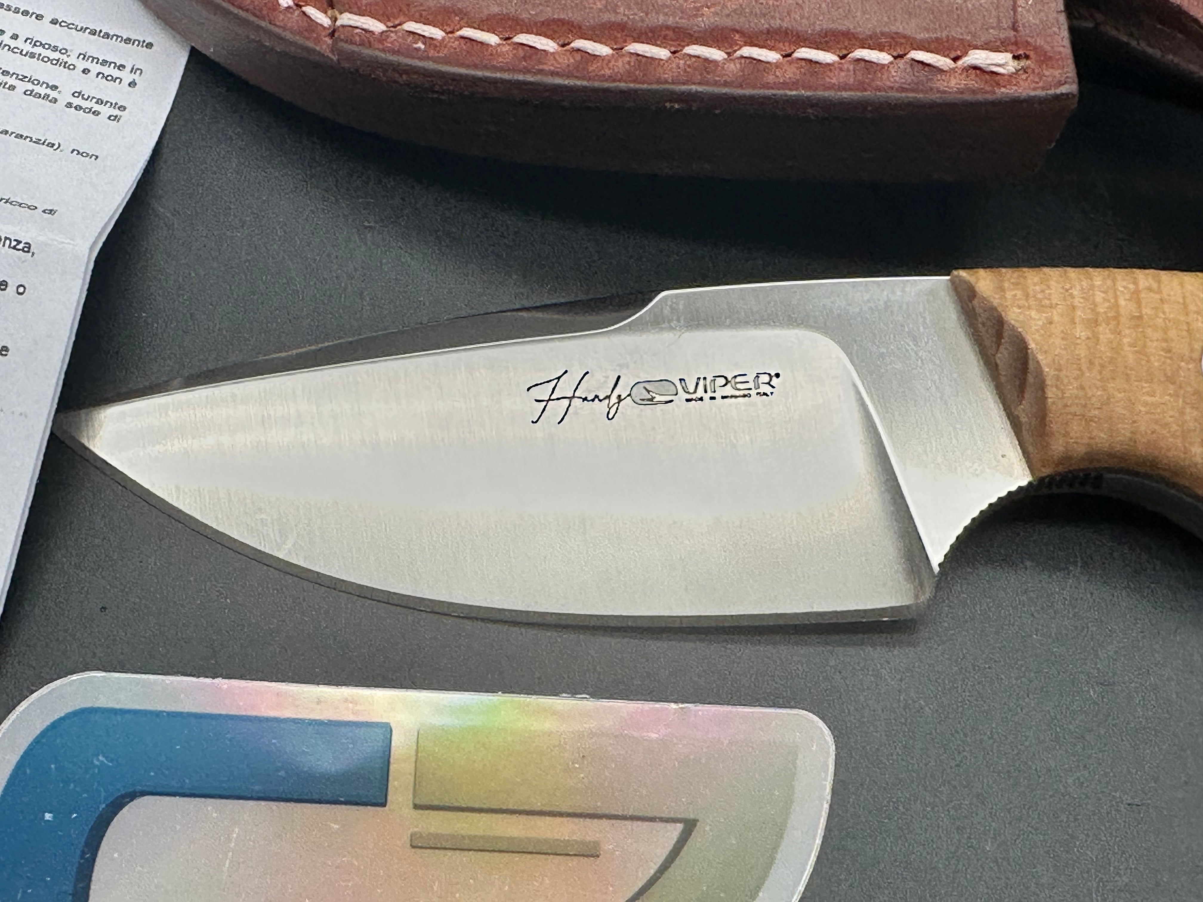 VIPER HANDY PI FIXED BLADE KNIFE FLAMMED POPLAR WOOD HANDLE MAGNACUT PLAIN EDGE