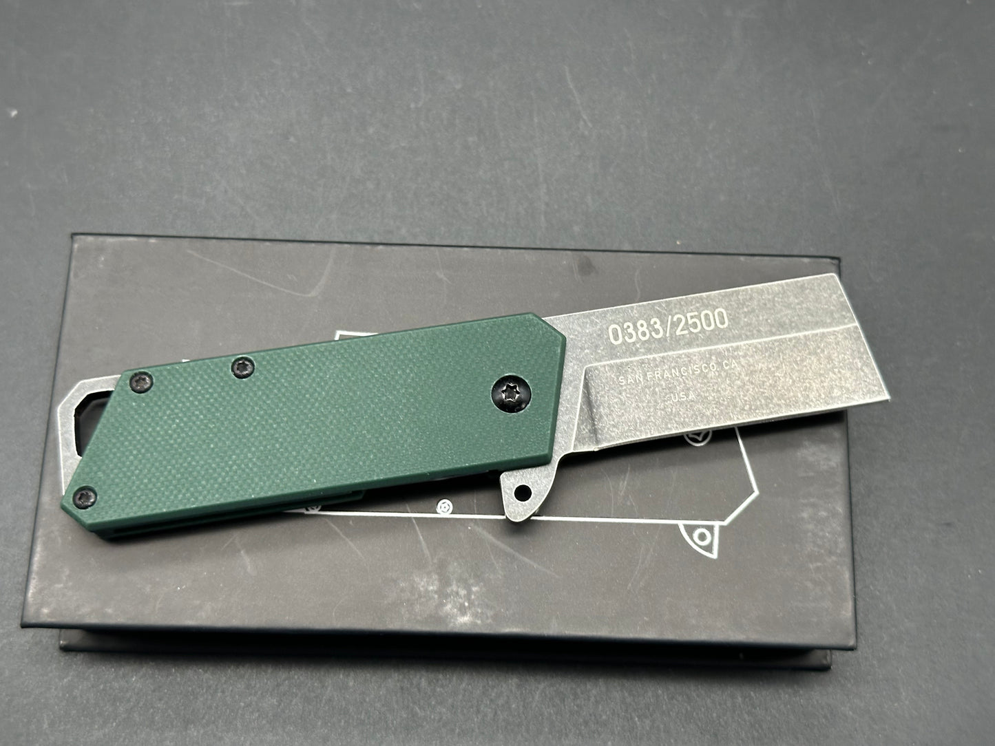 Rive Mini Rogue Sequoia, 2" AUS-8A Blackwash Blade with Green G10 Handle