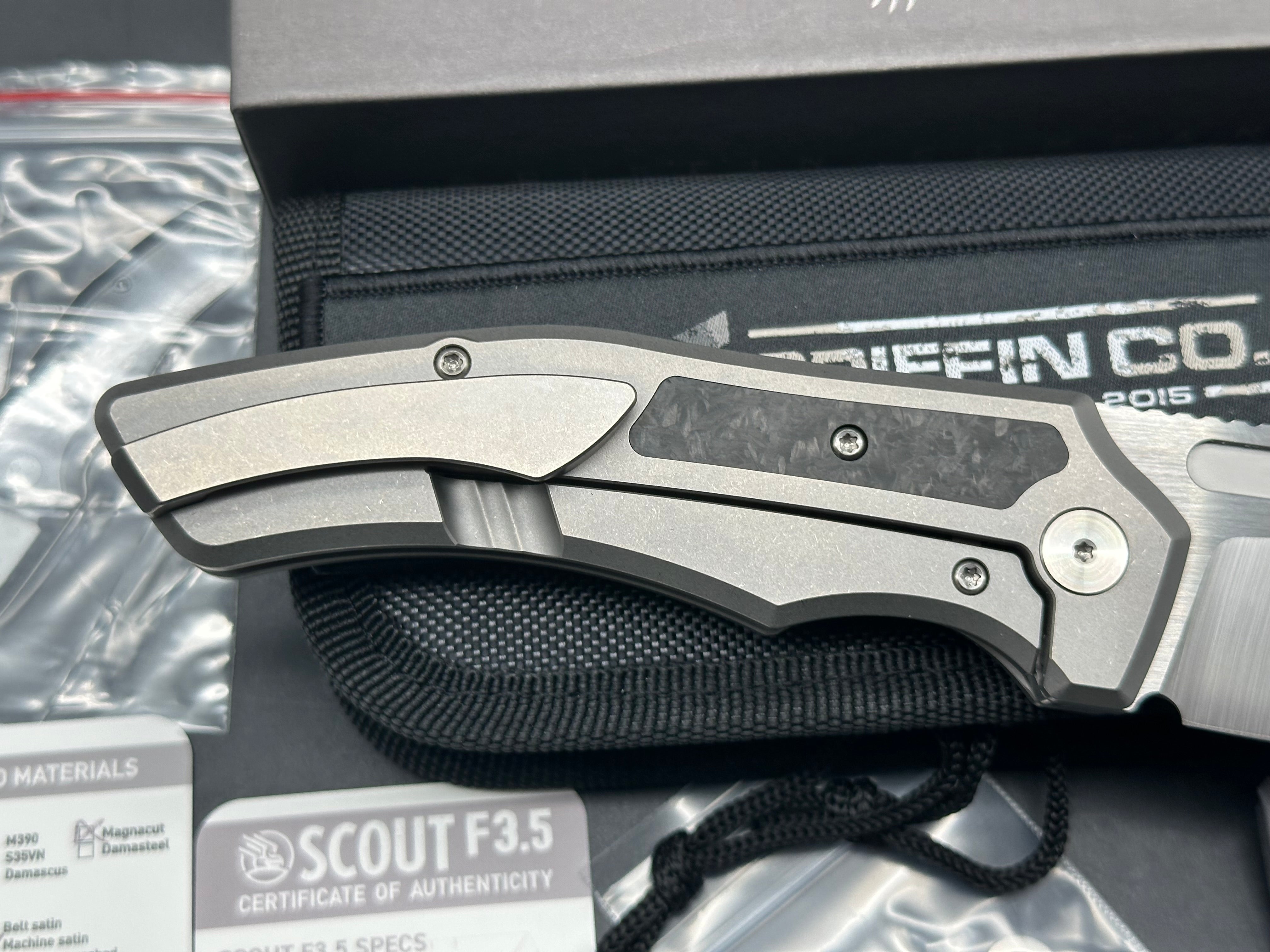 Griffin Company Scout F3.5, Belt Satin CPM Magnacut Blade, Stonewashed Ti Handles