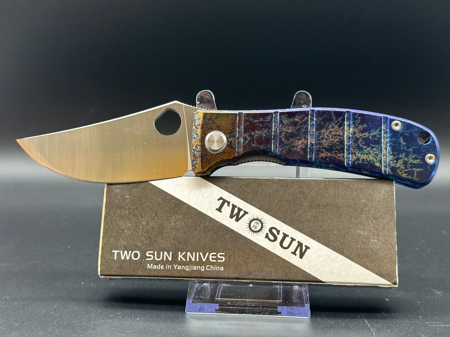 TWO SUN FRAME LOCK FOLDING KNIFE COLOR TITANIUM HANDLE YJ01-V1 PLAIN EDGE TS408-YJ01-V1-COLOR