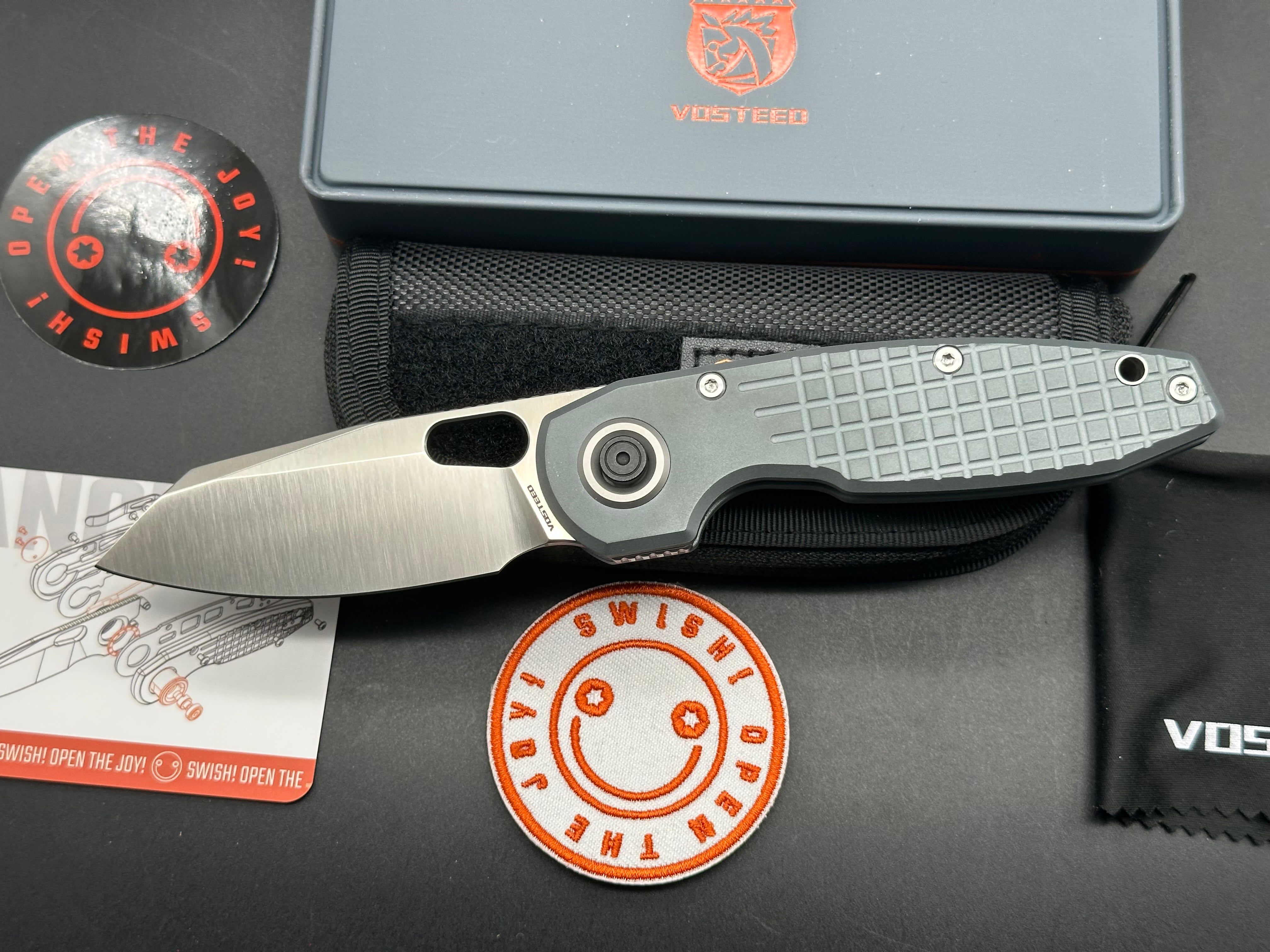 Vosteed Ankylo, Satin Elmax Blade, Gray Aluminum Handles