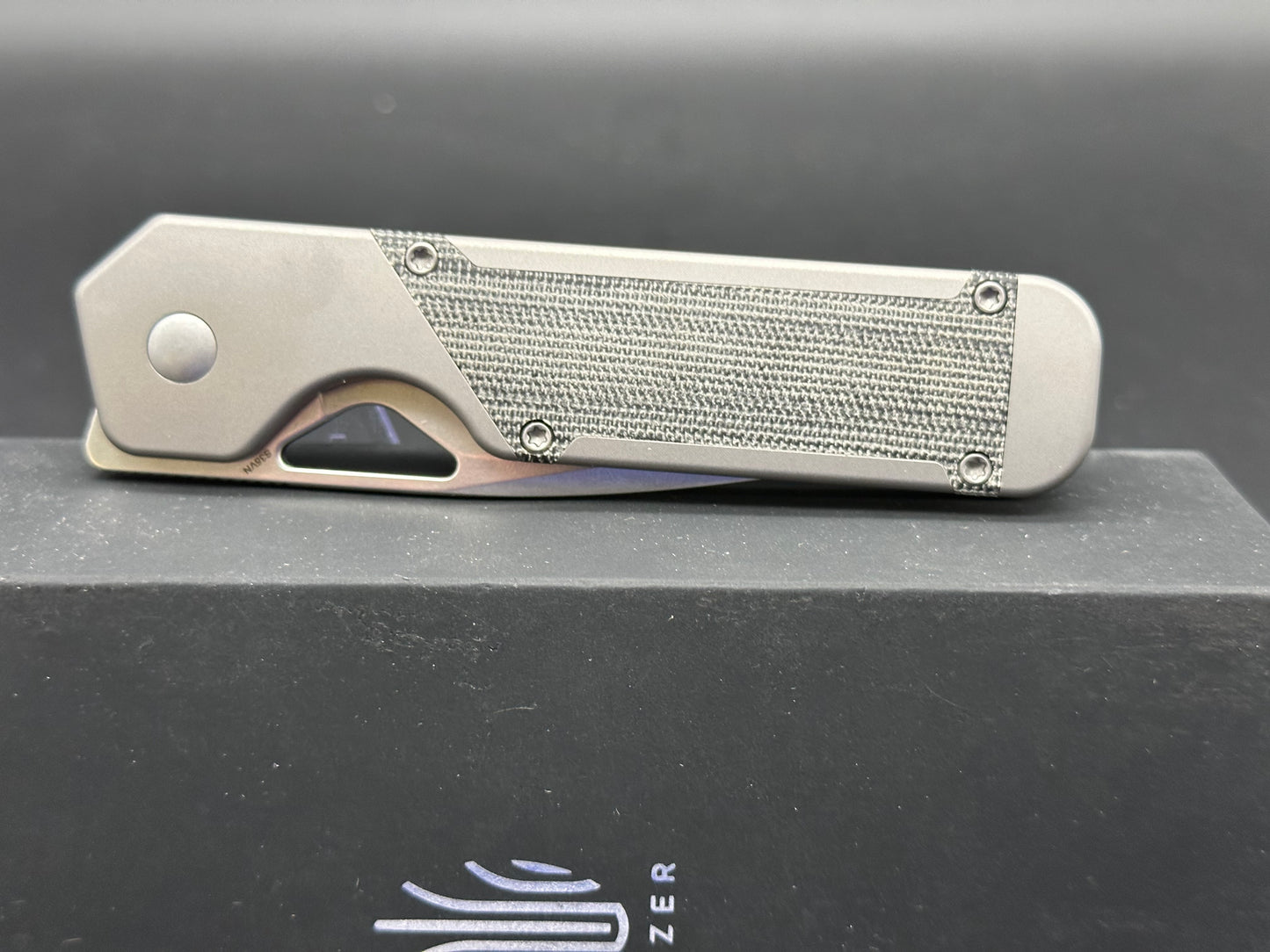 Kizer Militaw, 3.375" S35VN Stonewash Blade with Titanium and Black Micarta Inlay Handle