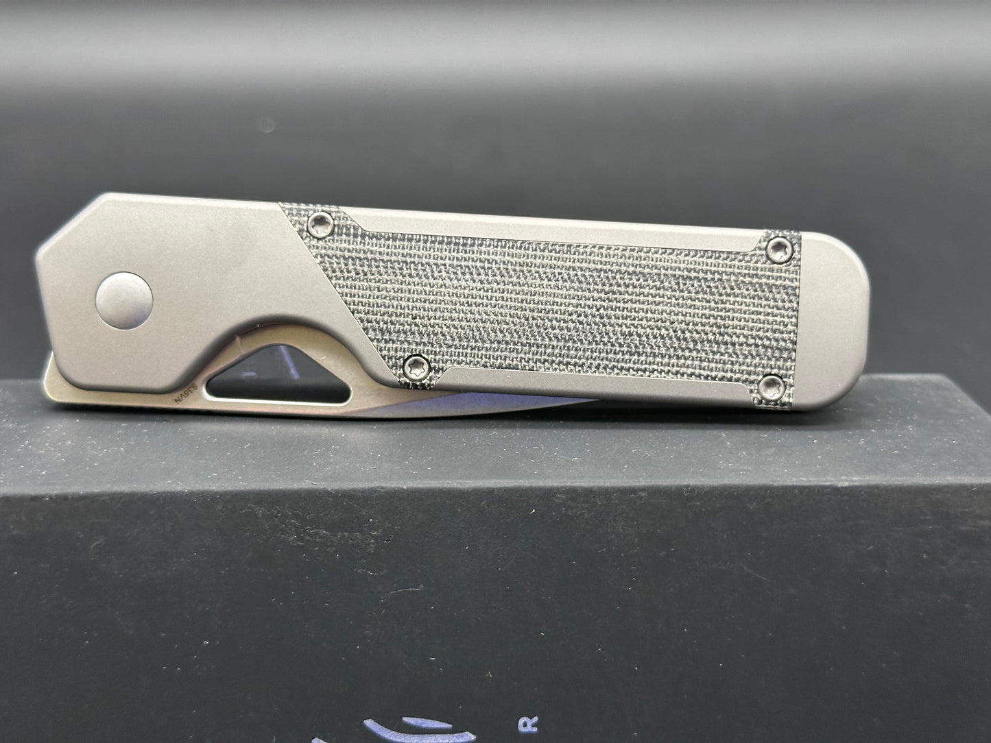 Kizer Militaw, 3.375" S35VN Stonewash Blade with Titanium and Black Micarta Inlay Handle