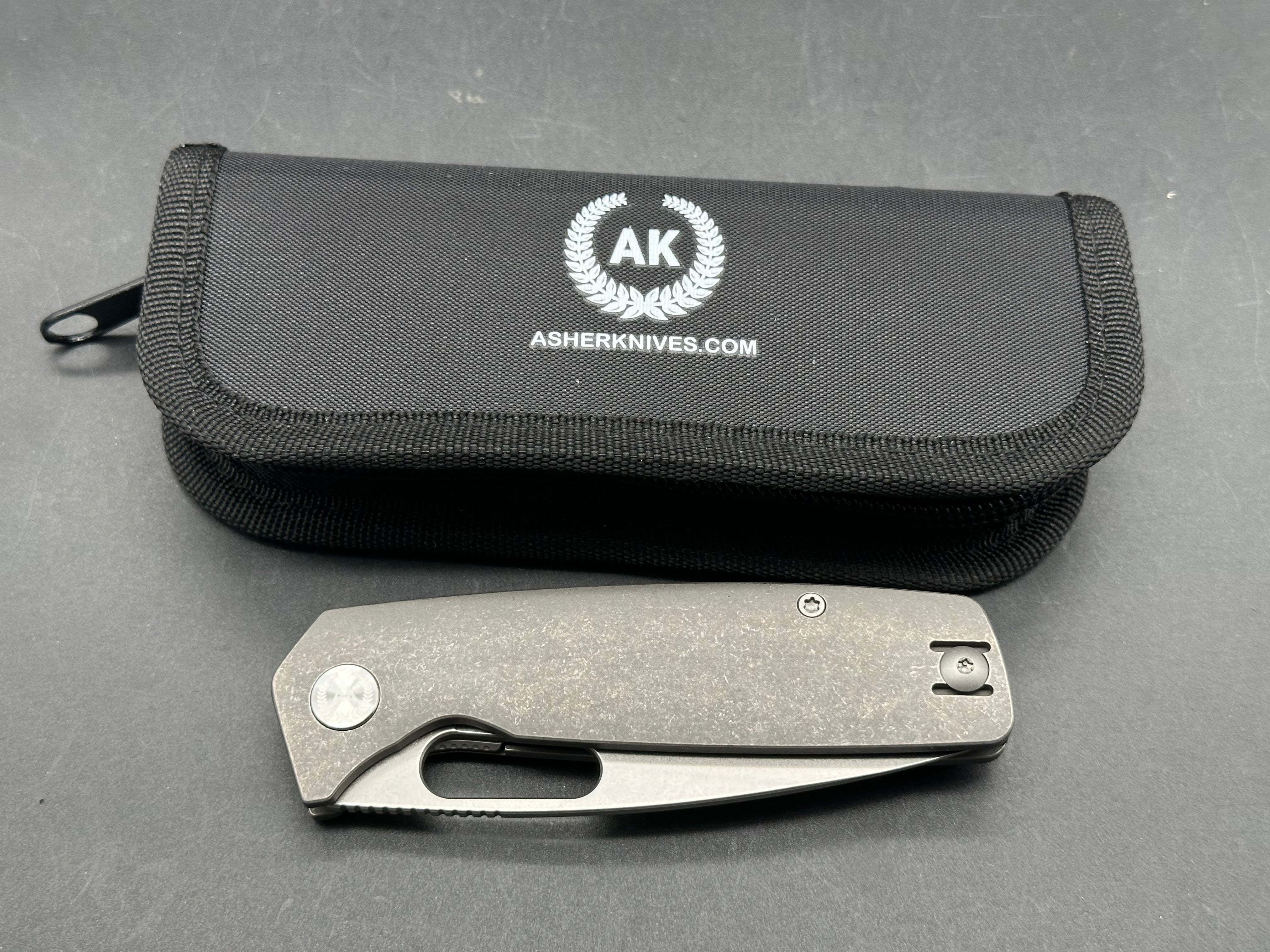 Asher Spiro Ti 3.2" CPM S90V Stonewash Blade with Darkwash Titanium Handle