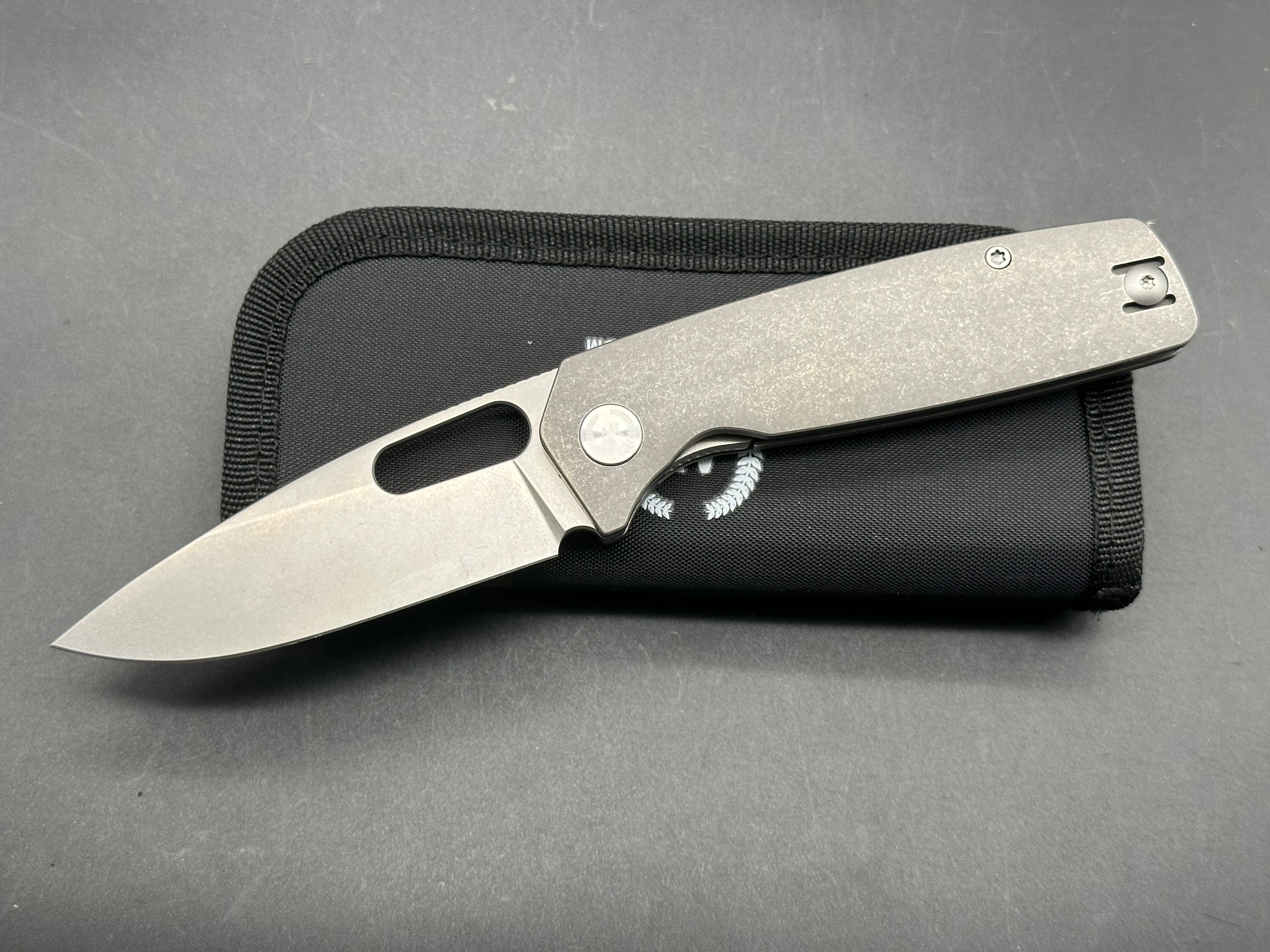 Asher Spiro Ti 3.2" CPM S90V Stonewash Blade with Darkwash Titanium Handle