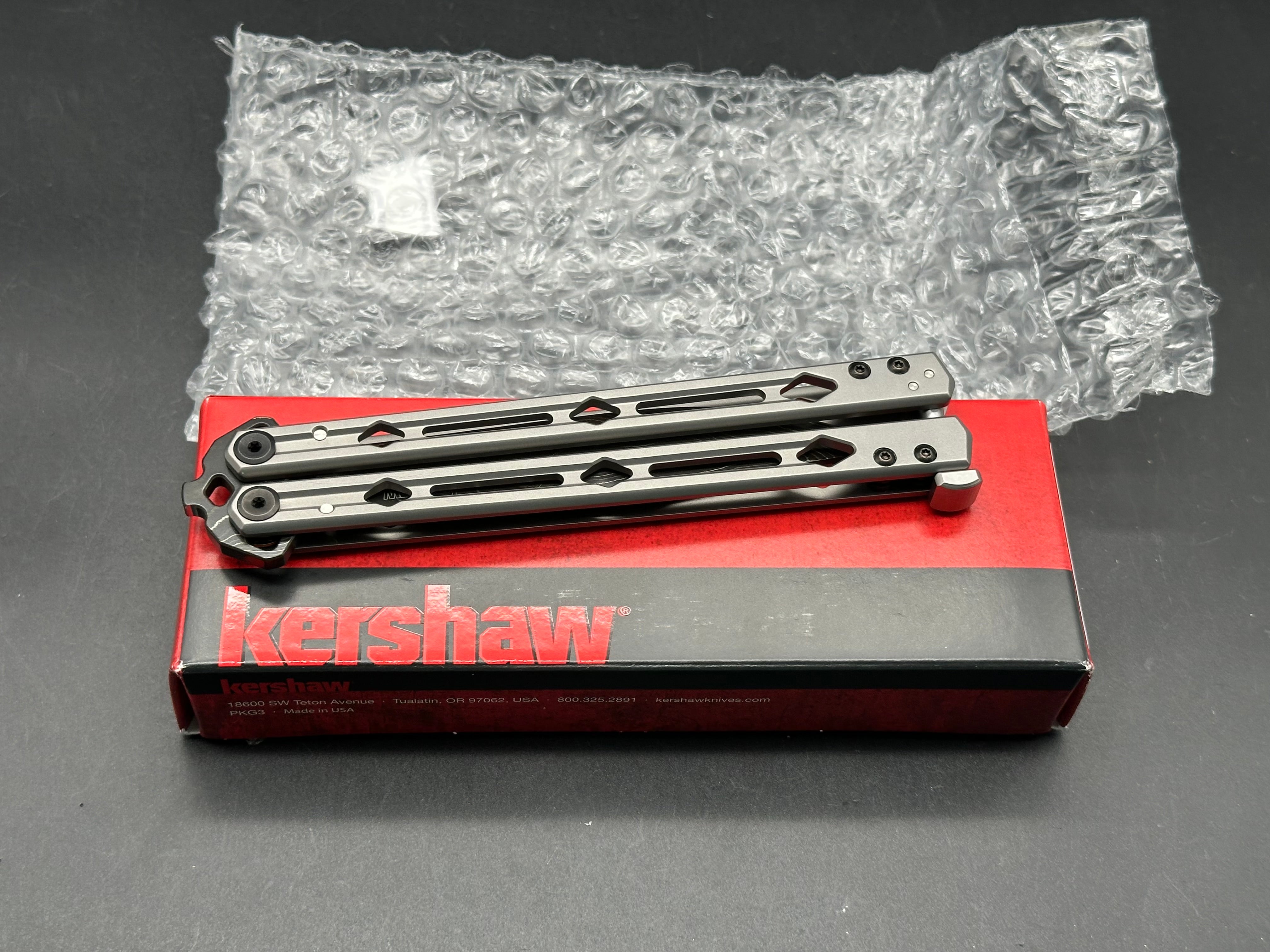 Kershaw Lucha Balisong Butterfly Knife Gray Stainless (4.5" Damascus)