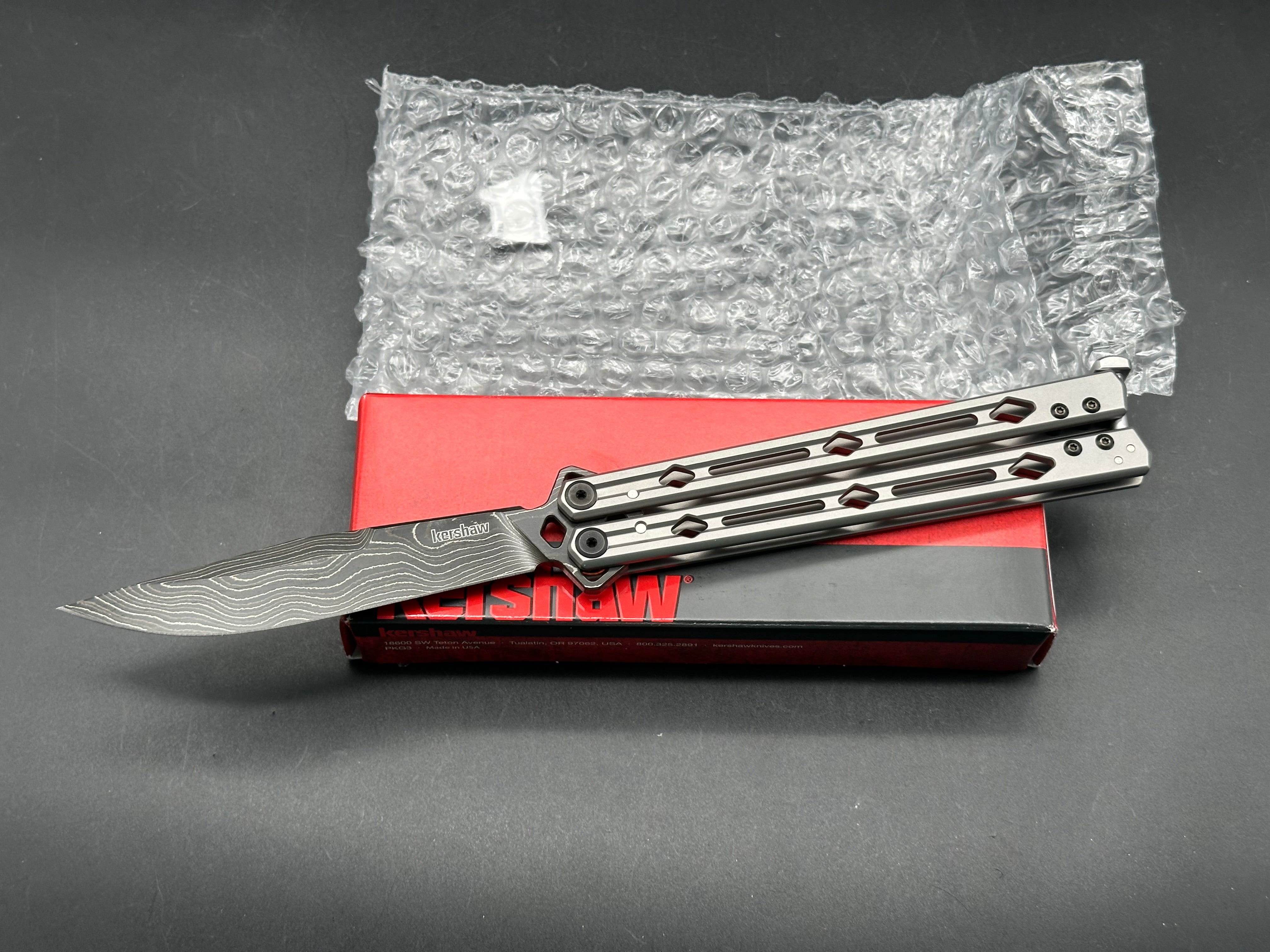 Kershaw Lucha Balisong Butterfly Knife Gray Stainless (4.5" Damascus)