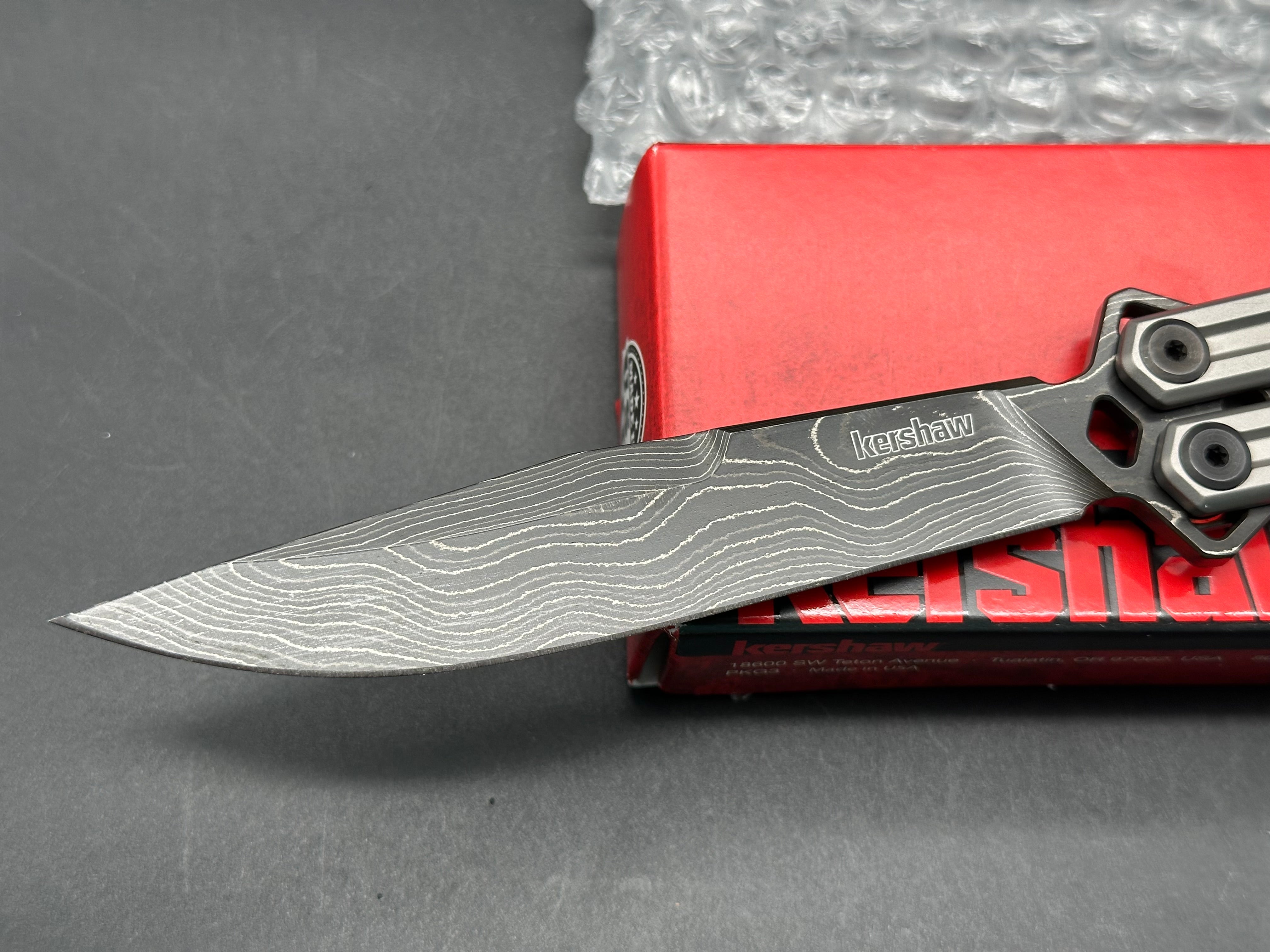 Kershaw Lucha Balisong Butterfly Knife Gray Stainless (4.5" Damascus)