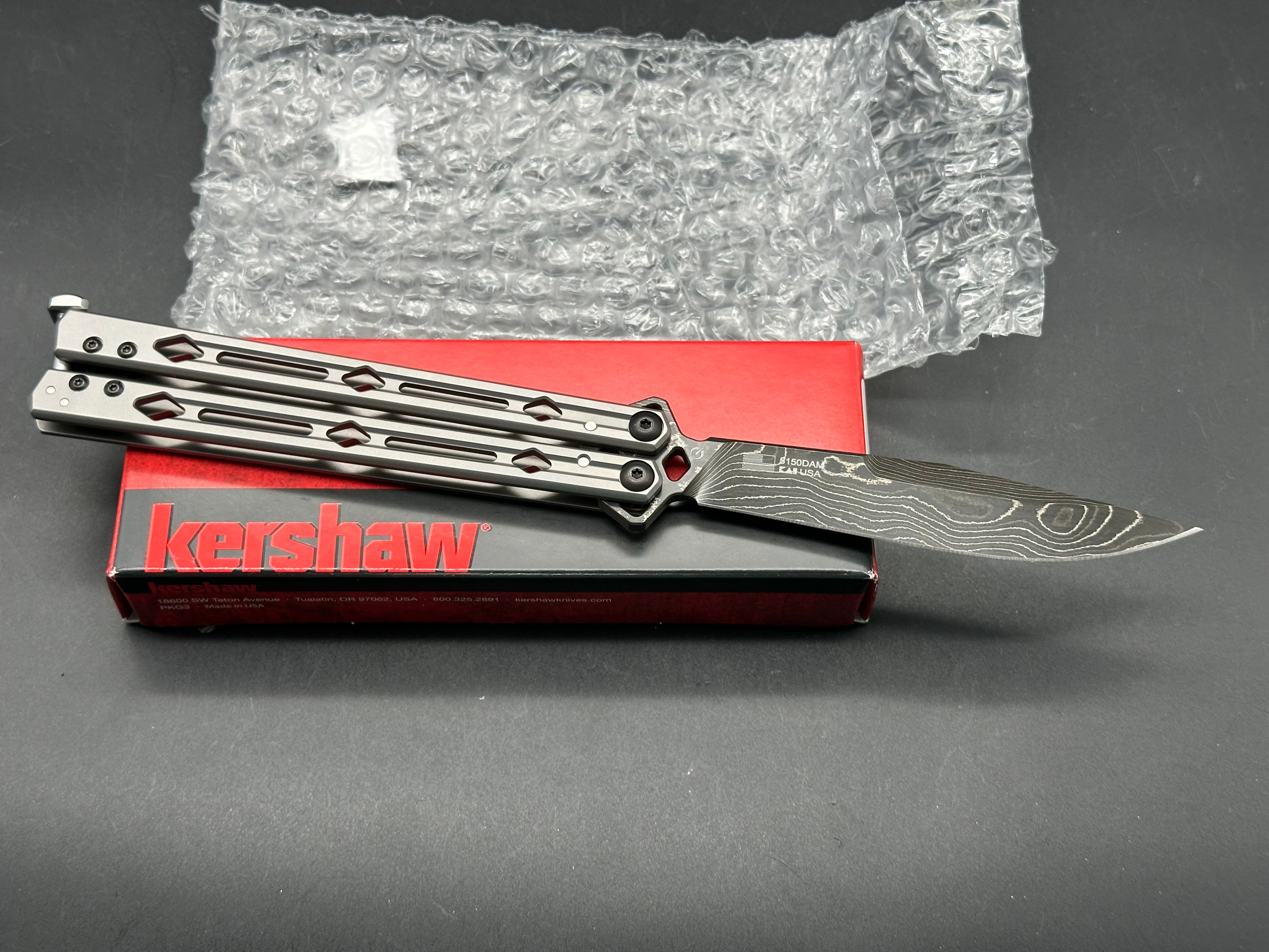 Kershaw Lucha Balisong Butterfly Knife Gray Stainless (4.5" Damascus)