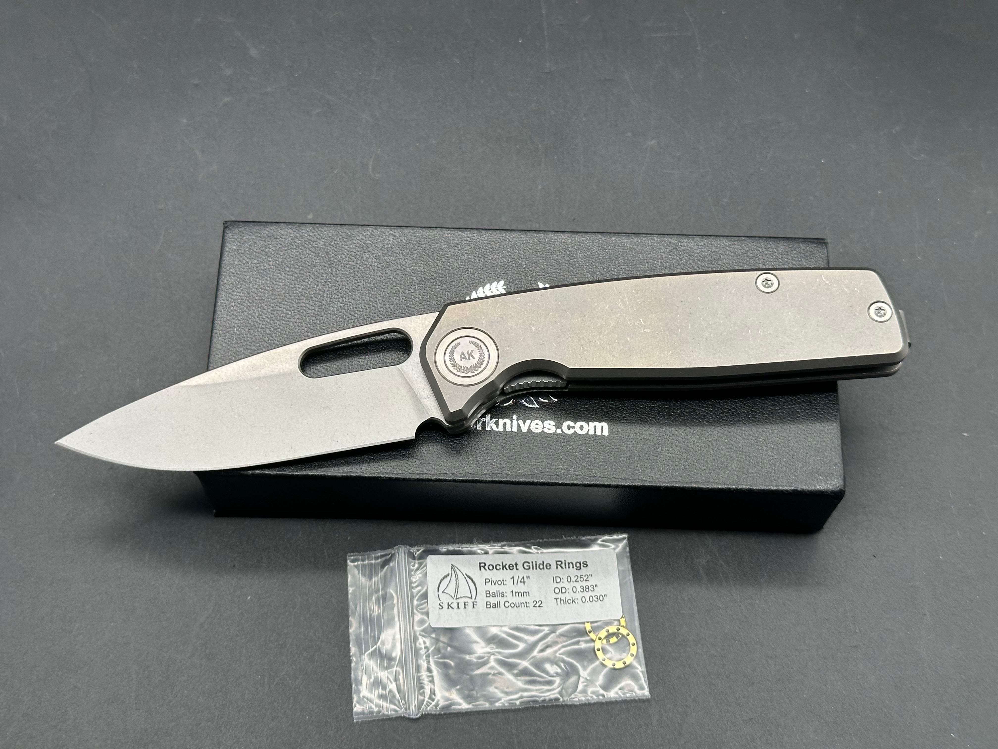 Asher Spiro Ti (NEW), 3.2" CPM 20CV Stonewash Blade with Gray Titanium Handle with Skiff Bearings