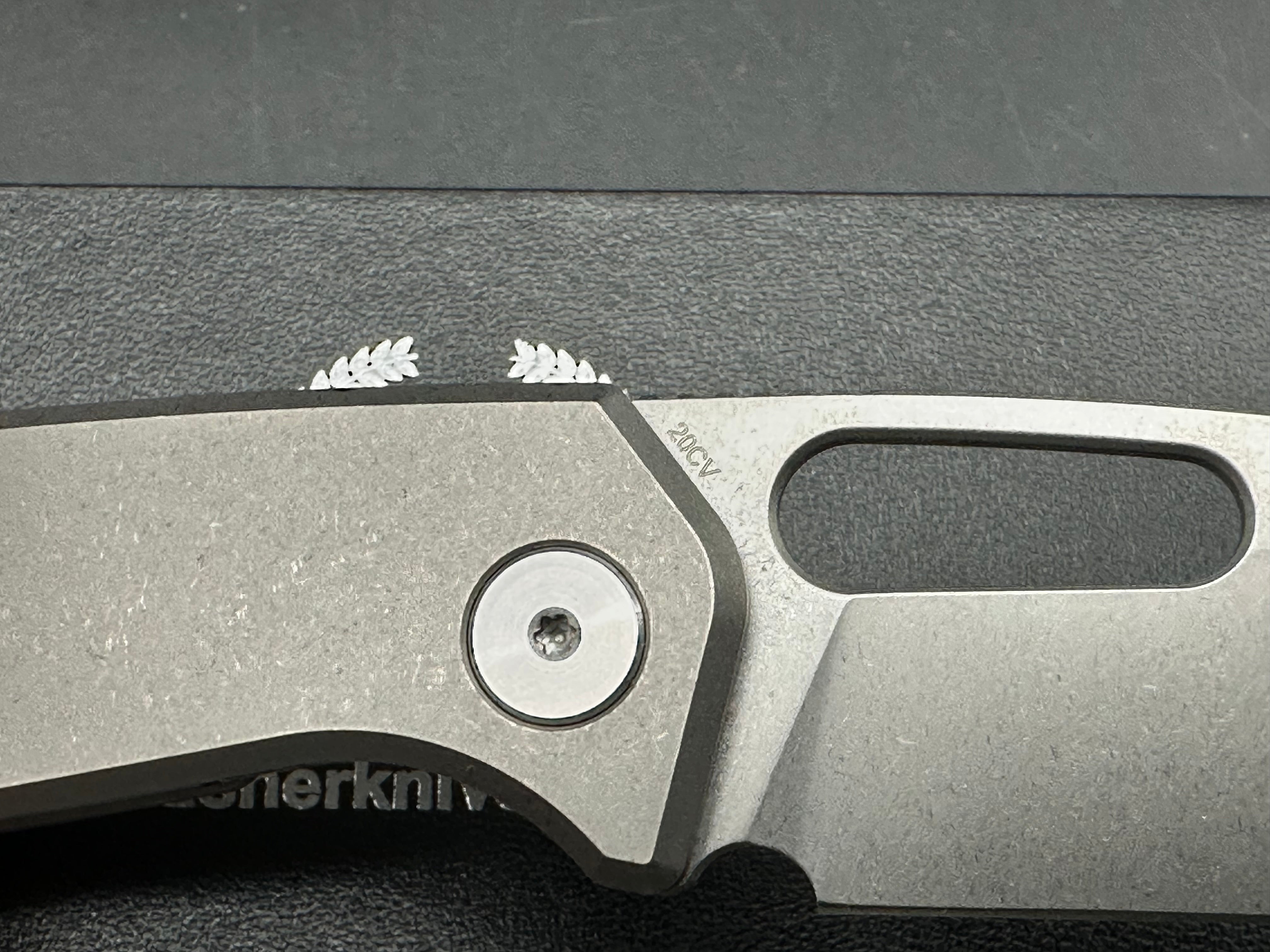 Asher Spiro Ti (NEW), 3.2" CPM 20CV Stonewash Blade with Gray Titanium Handle with Skiff Bearings