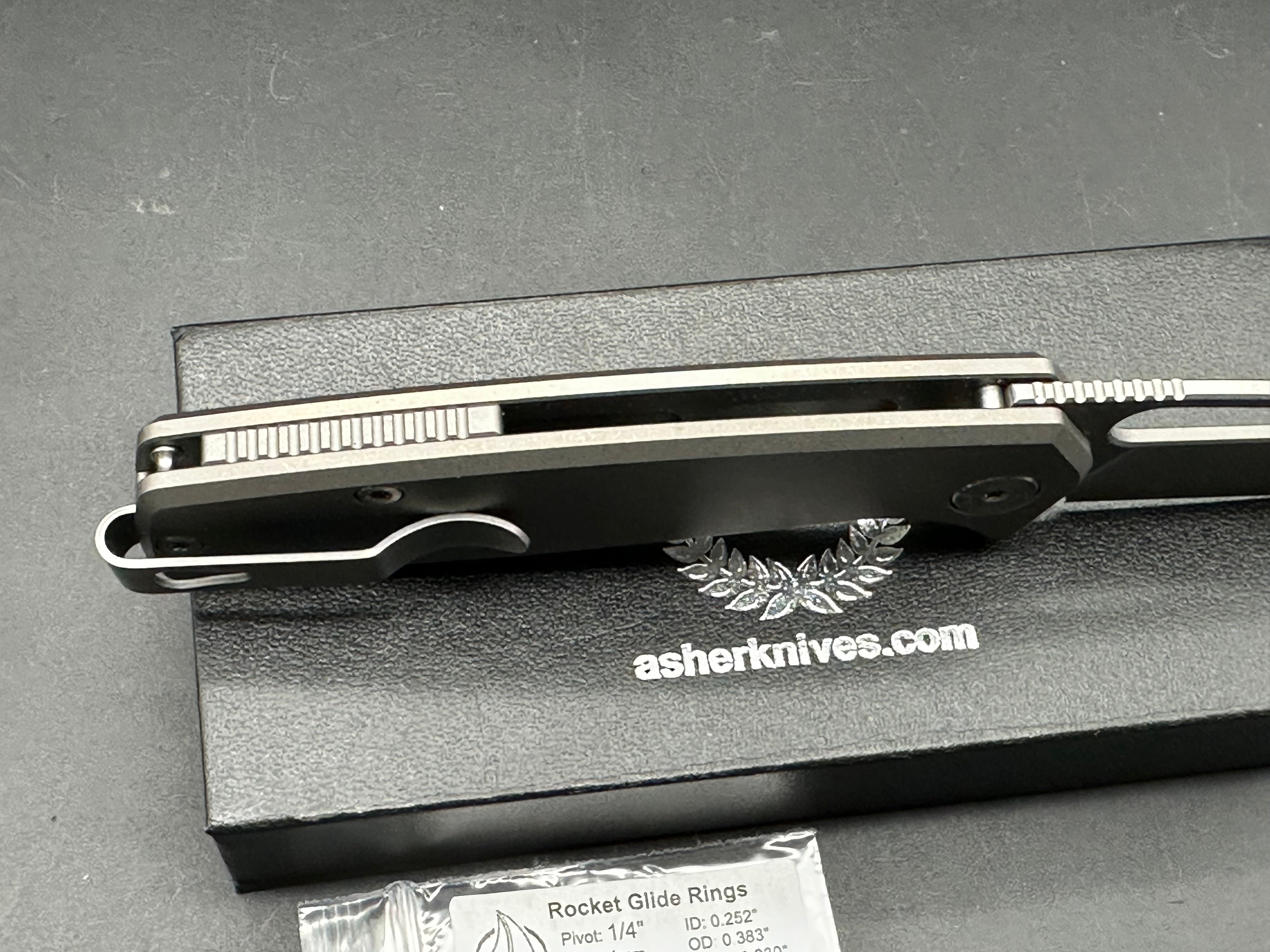 Asher Spiro Ti (NEW), 3.2" CPM 20CV Stonewash Blade with Gray Titanium Handle with Skiff Bearings