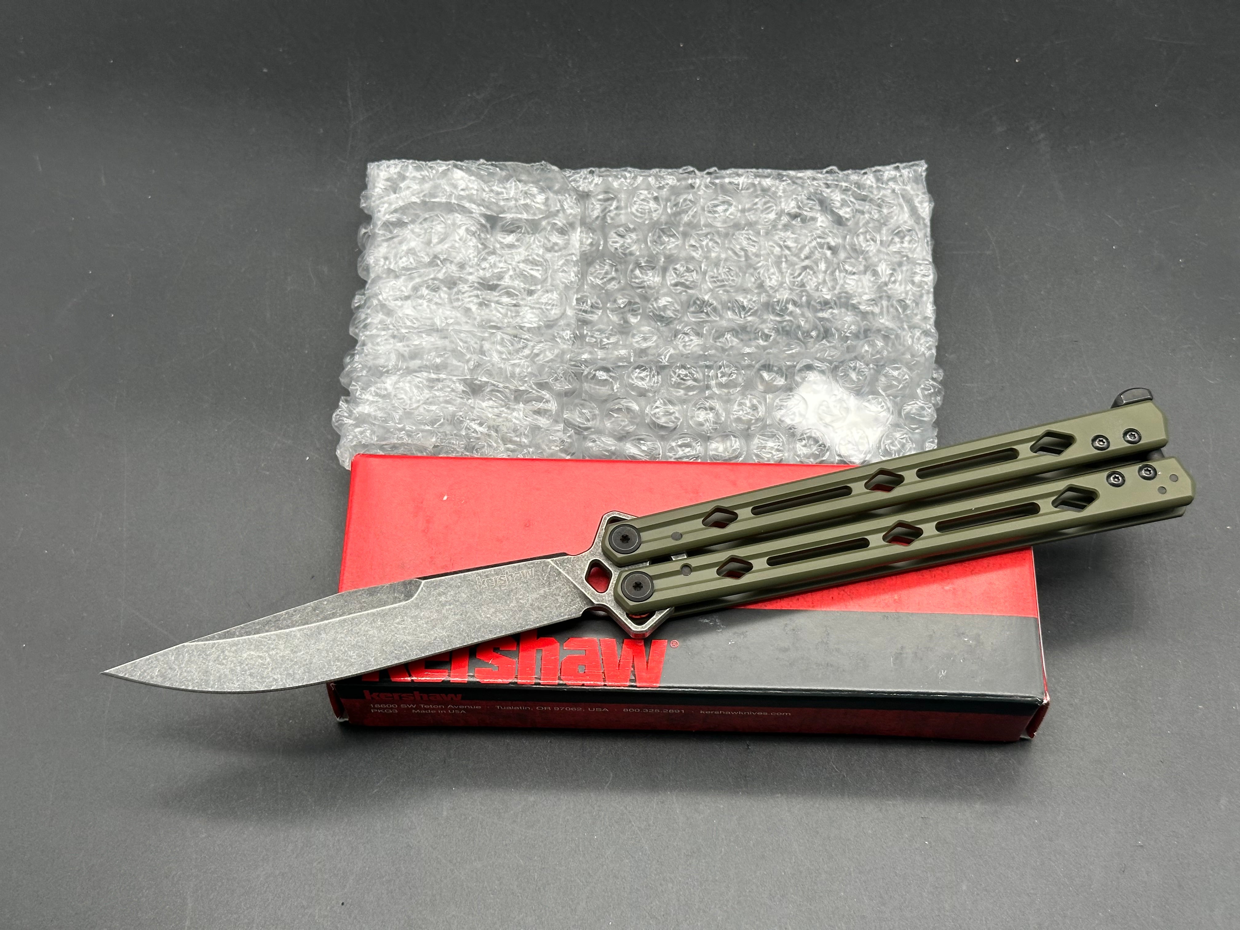 Kershaw Lucha Balisong Butterfly Knife OD Green (4.5" Blackwash)
