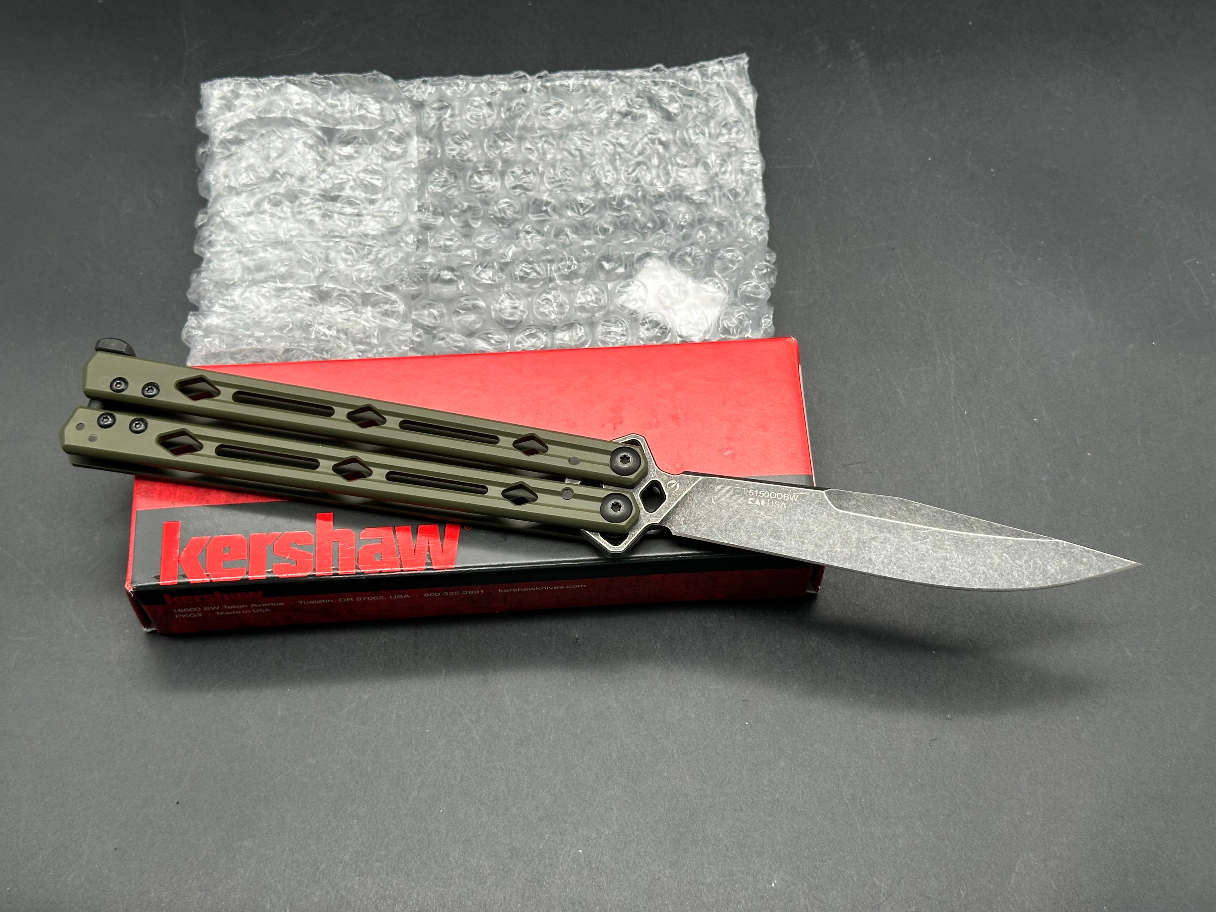 Kershaw Lucha Balisong Butterfly Knife OD Green (4.5" Blackwash)