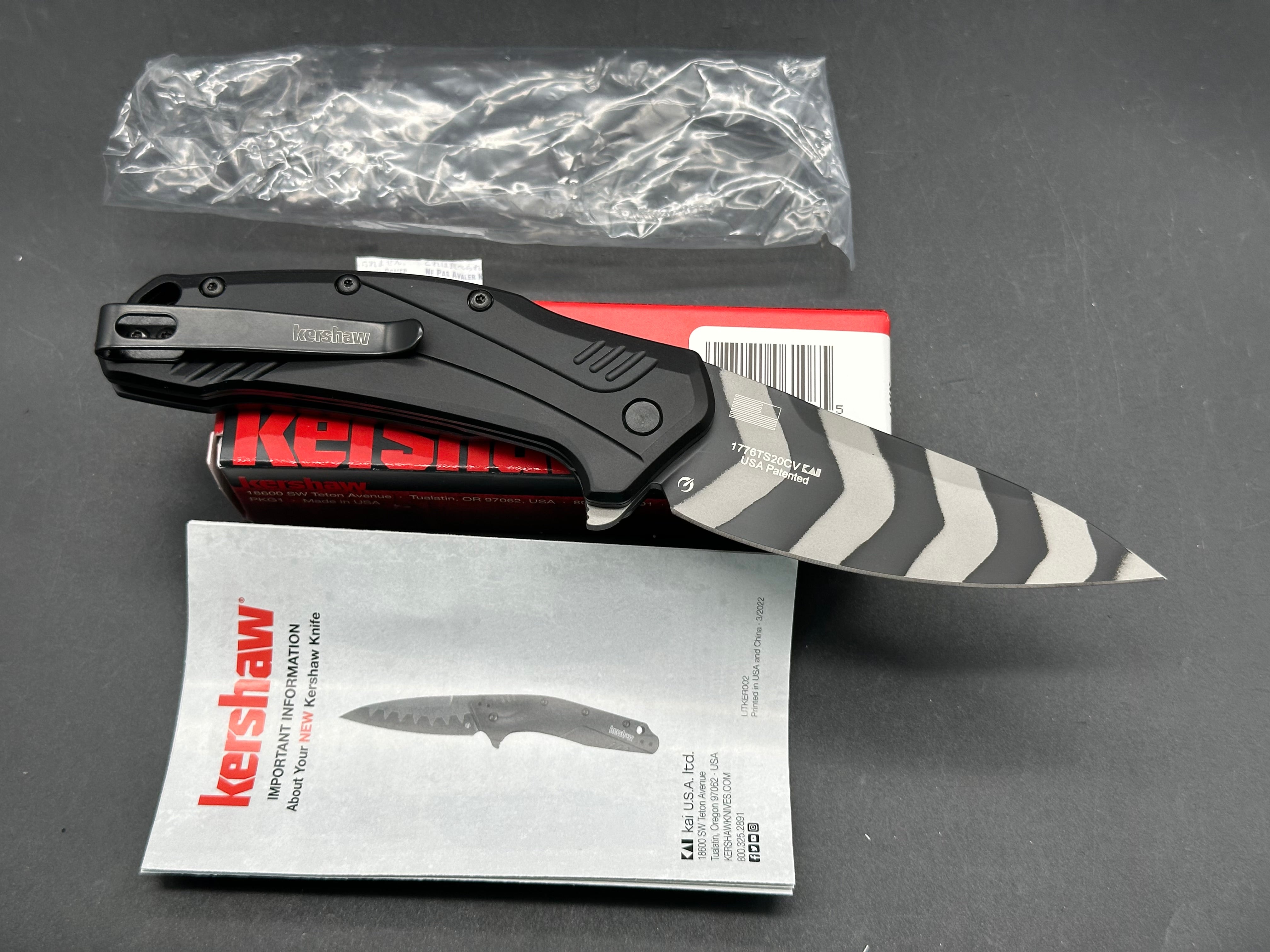Kershaw Link Drop Point Spring Assisted Knife GFN (3.25" Tiger Stripe 20CV)