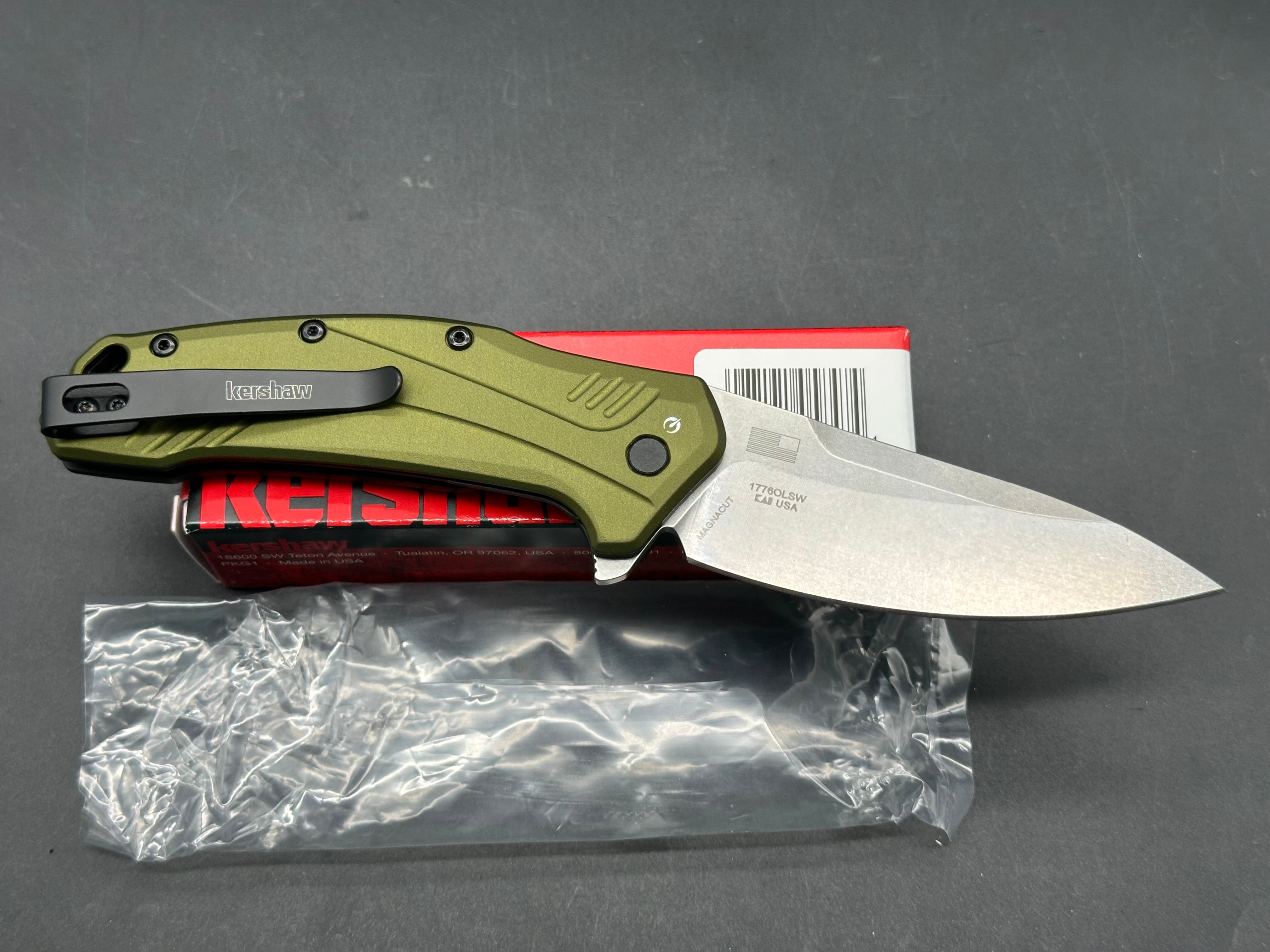 Kershaw Link Drop Point Knife Olive Al (3.25" Stonewash) Magnacut