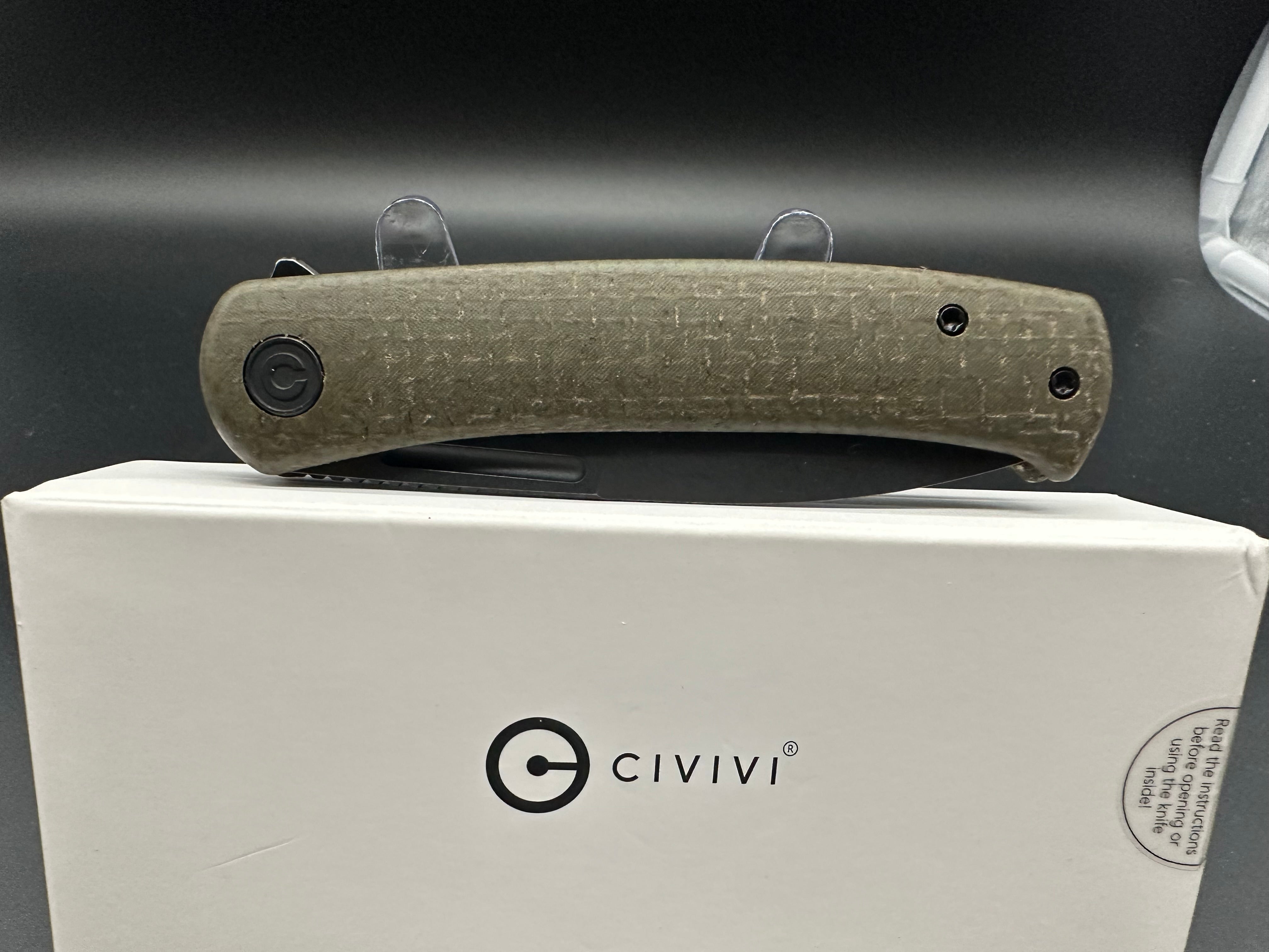 CIVIVI CAETUS GREEN BURLAP MICARTA HANDLE 14C28N SPEAR POINT