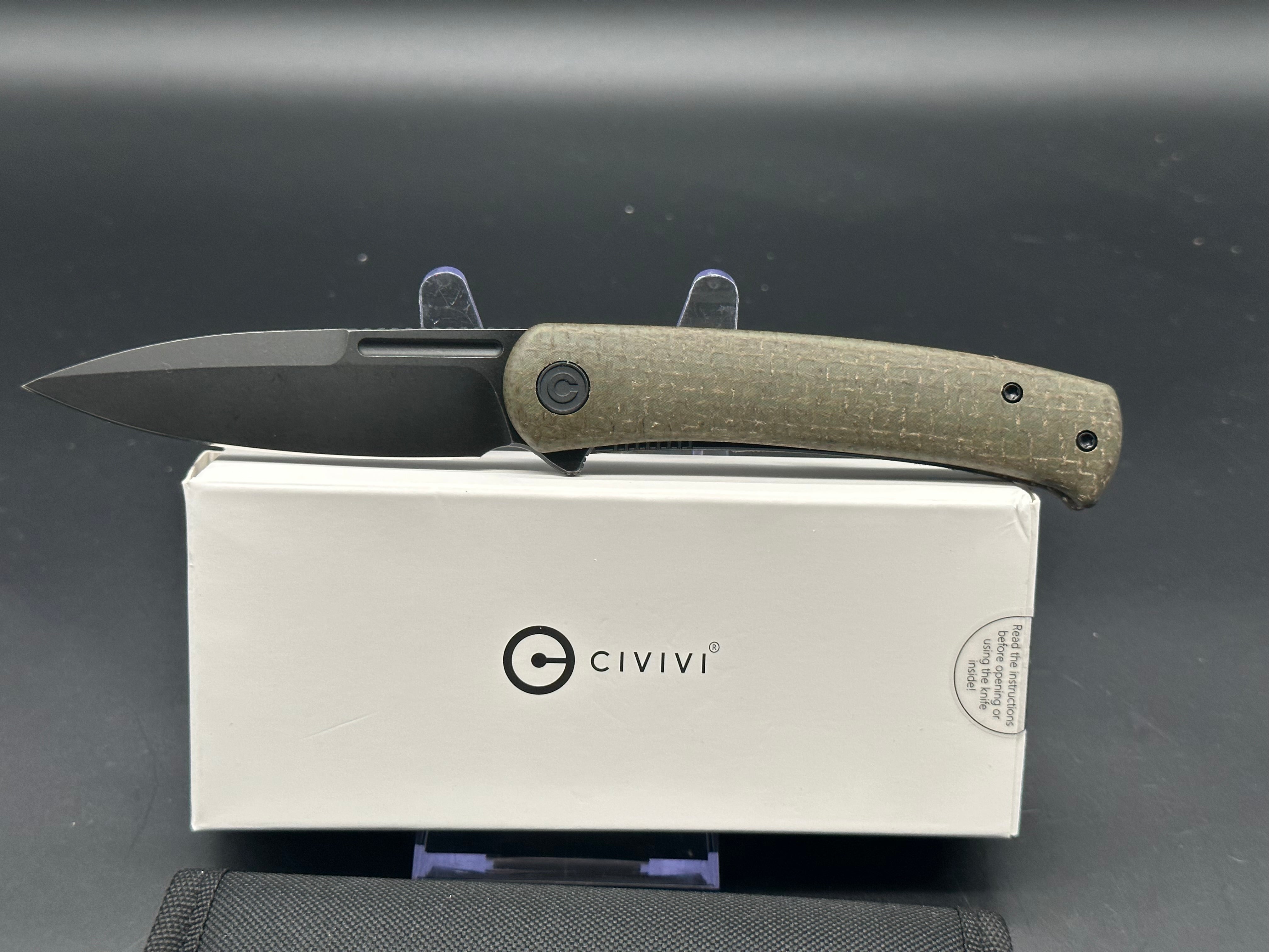 CIVIVI CAETUS GREEN BURLAP MICARTA HANDLE 14C28N SPEAR POINT