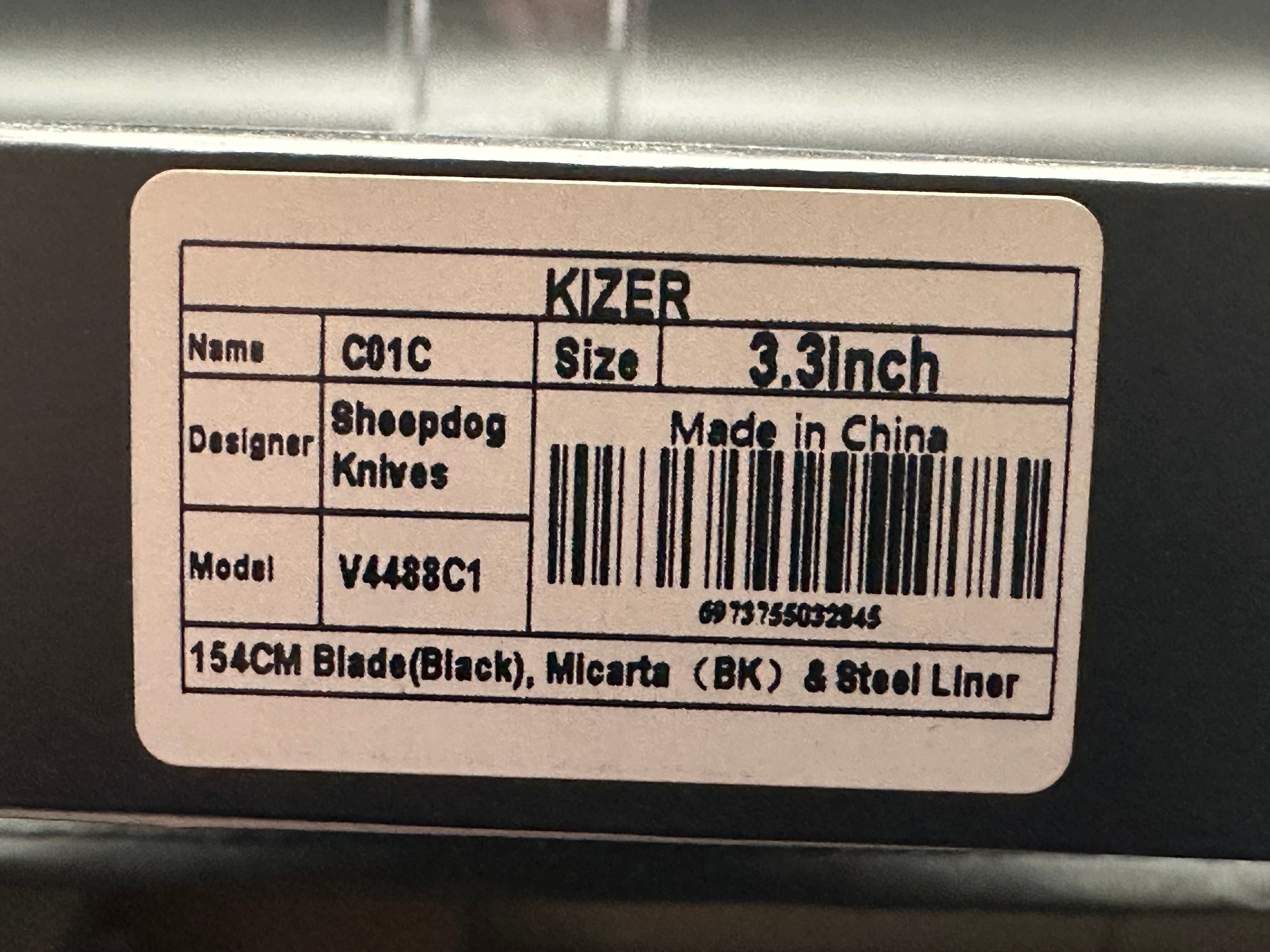 Kizer Vanguard C01C Sheepdog Thumb Hole Knife Black Micarta
