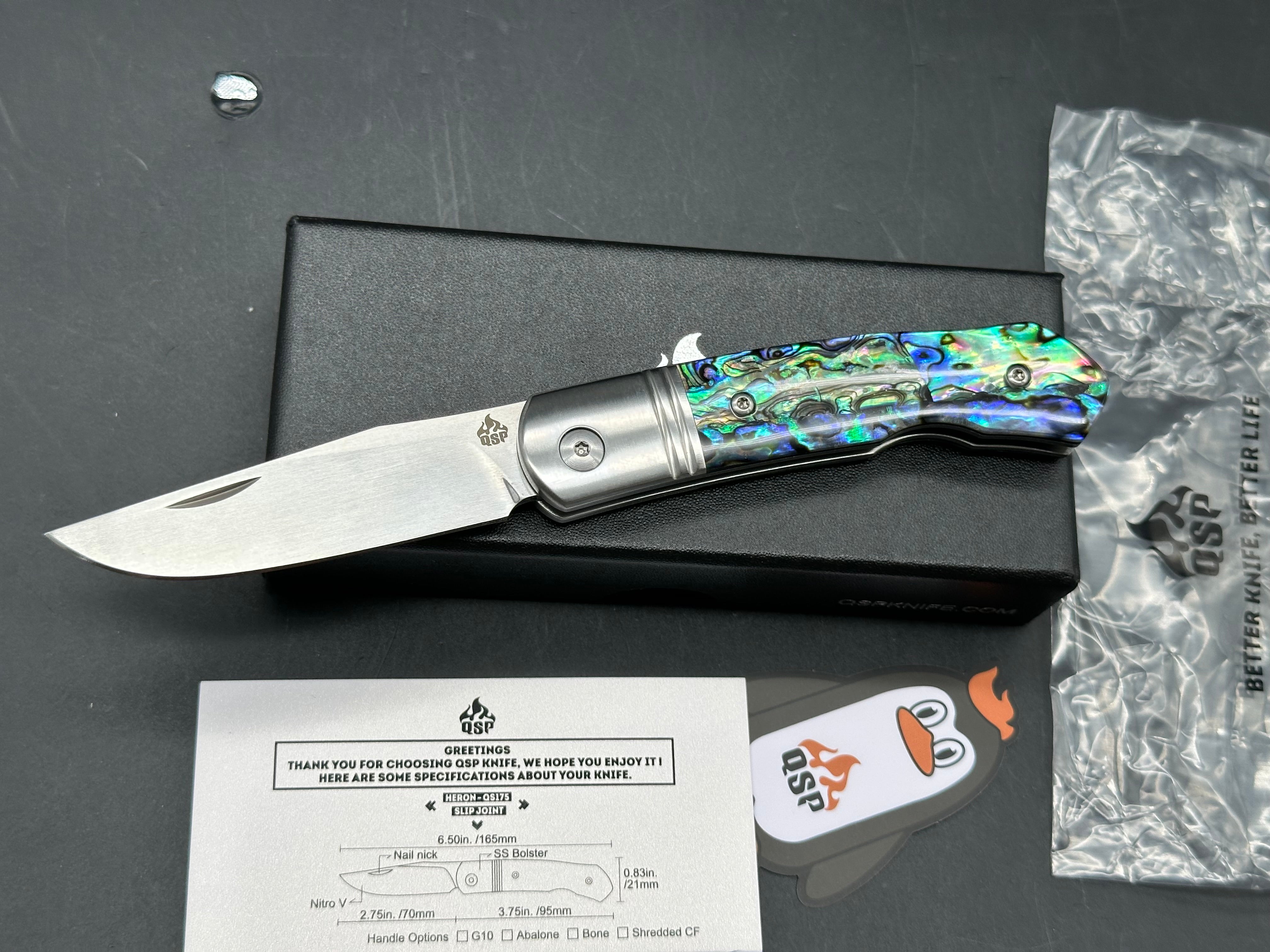 QSP HERON ABALONE HANDLE NITRO-V CLIP POINT