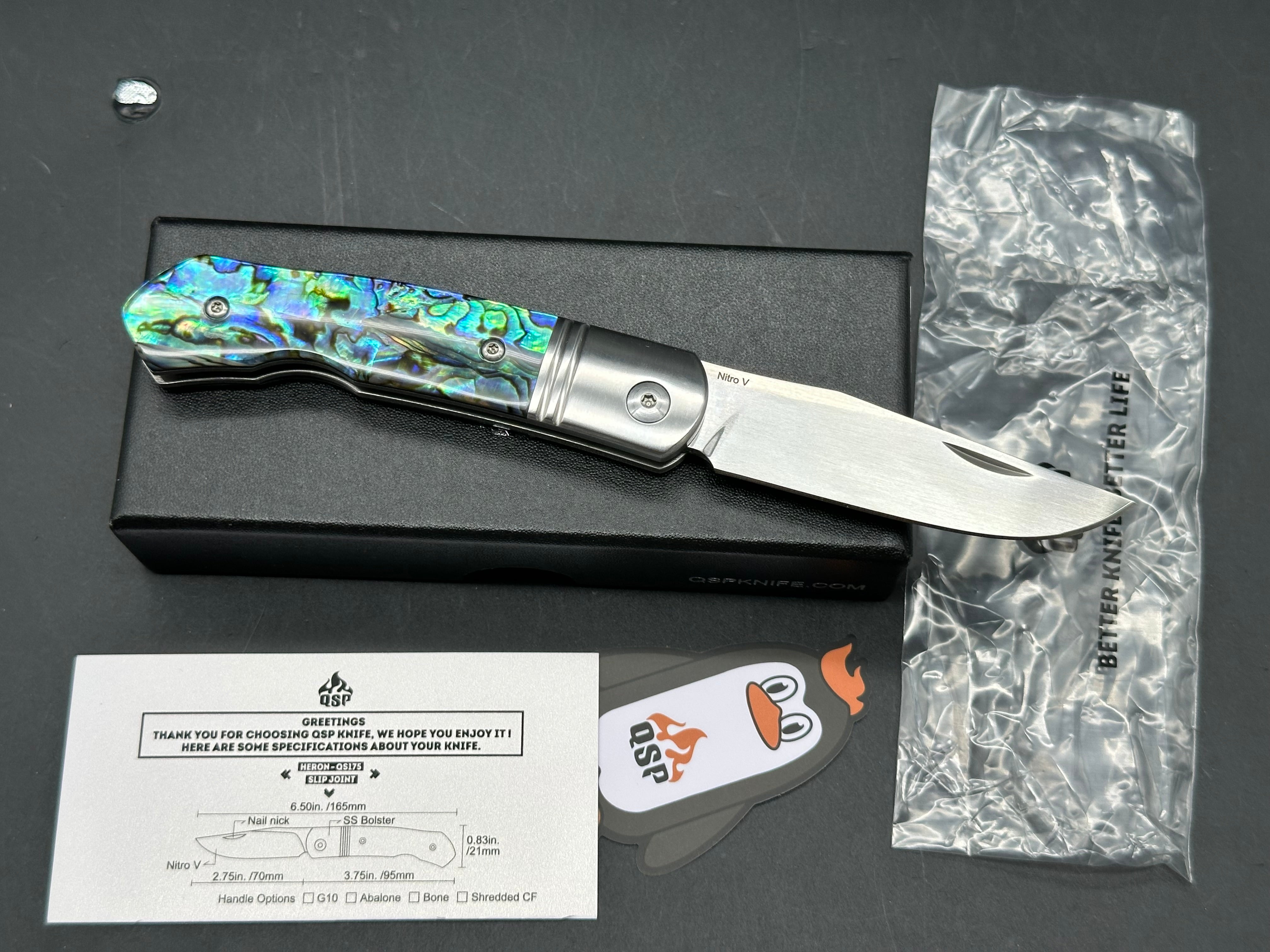 QSP HERON ABALONE HANDLE NITRO-V CLIP POINT
