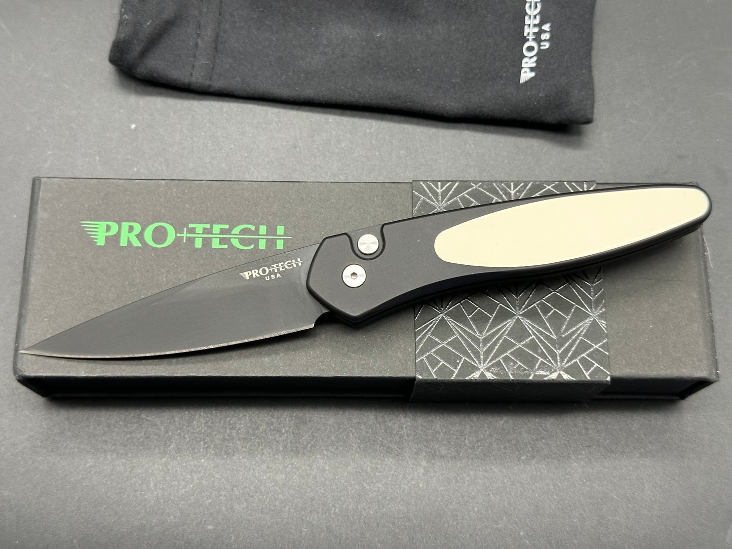 ProTech Newport Tuxedo Automatic Knife Black/Ivory Micarta (3" Black)