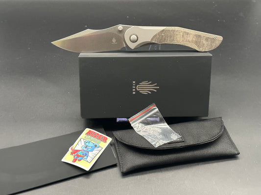 KIZER MYSTIC PAUL MUNKO POCKET KNIFE TITANIUM & MICARTA HANDLE