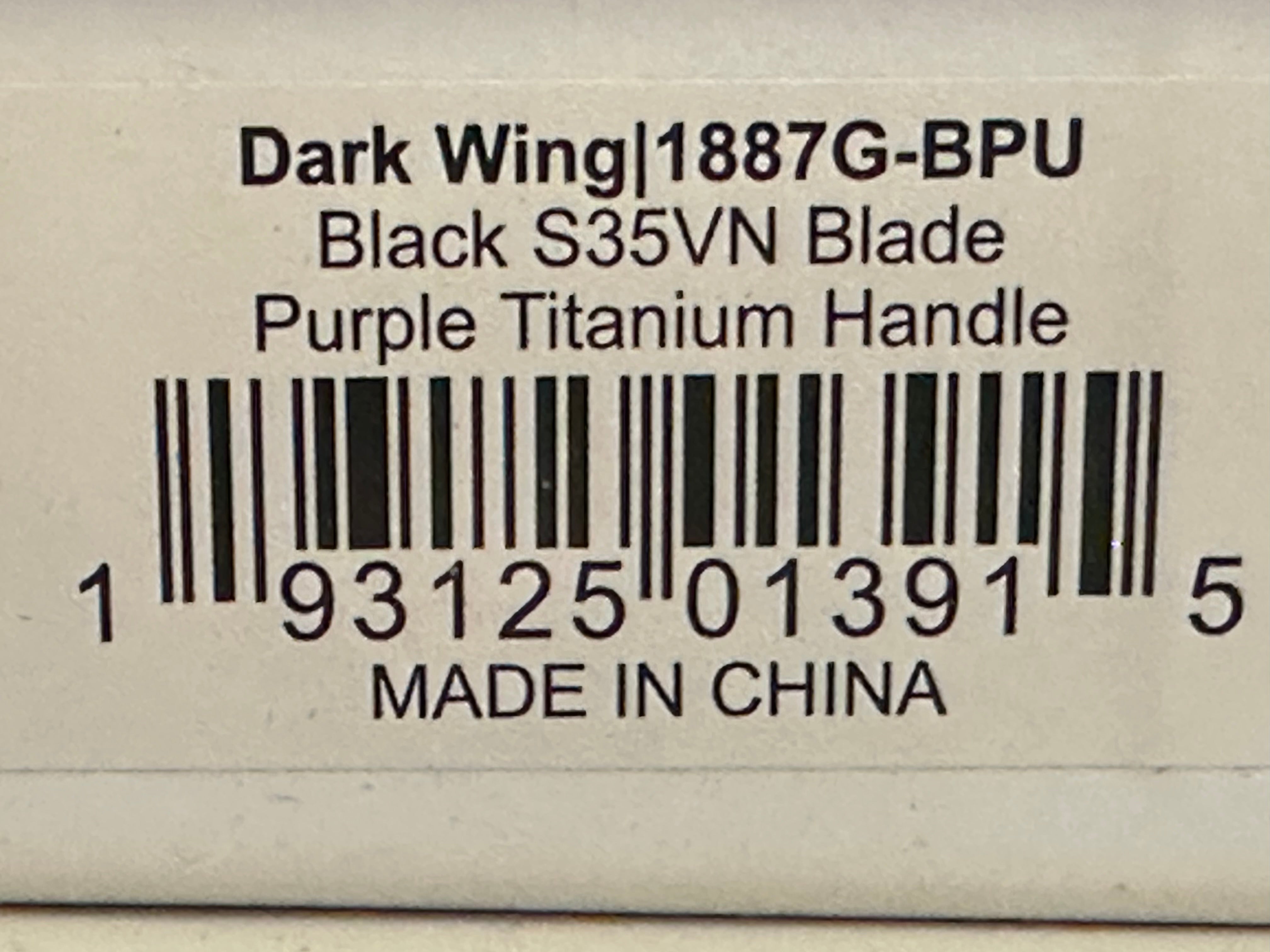 ARTISAN CUTLERY DARK WING PURPLE TITANIUM HANDLE S35VN PLAIN EDGE BLACK PVD FINISH