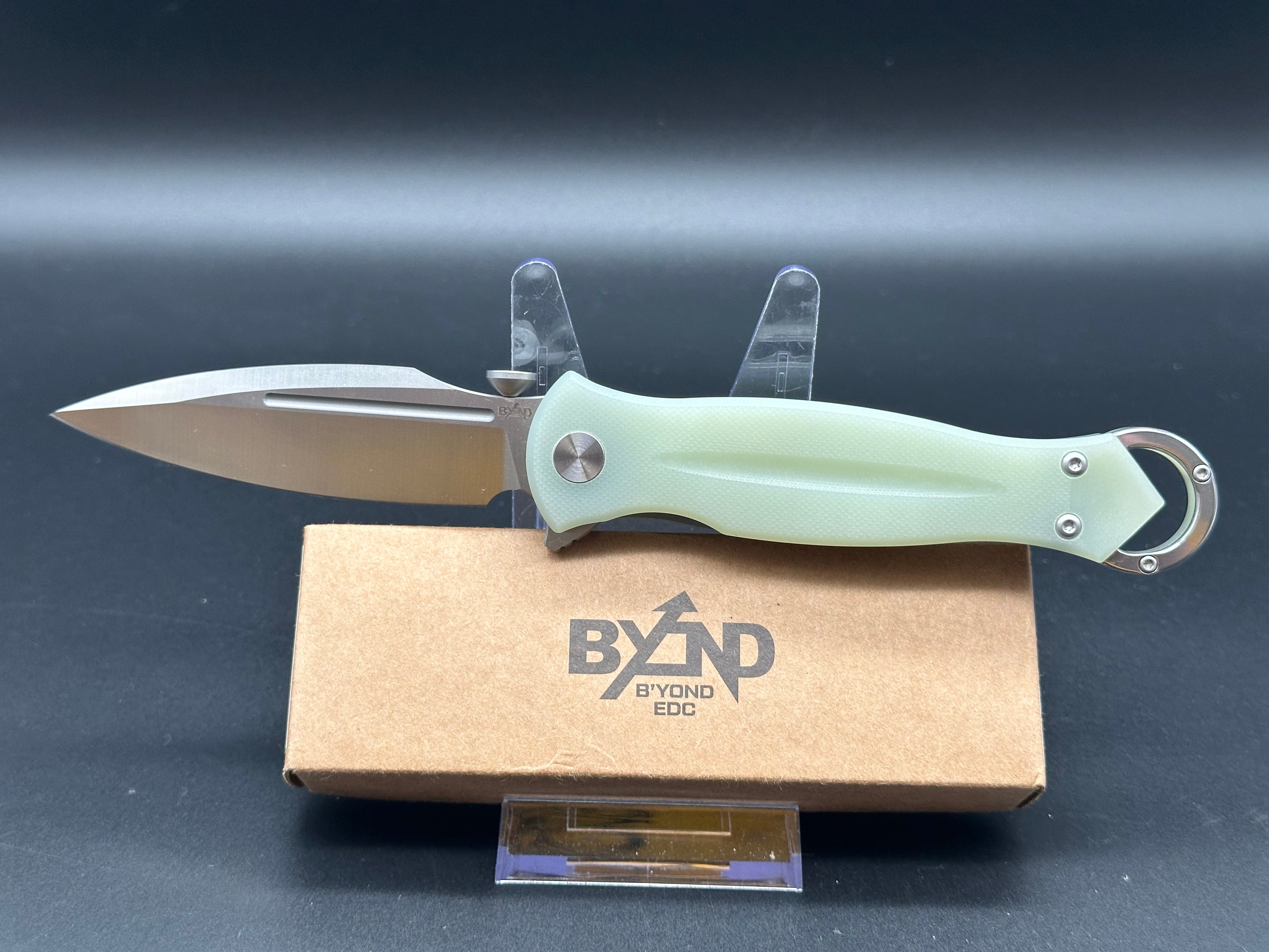 B'yond EDC Kibuga Liner Lock Knife Jade G-10 (3.75" Satin) – LuvThemKnives