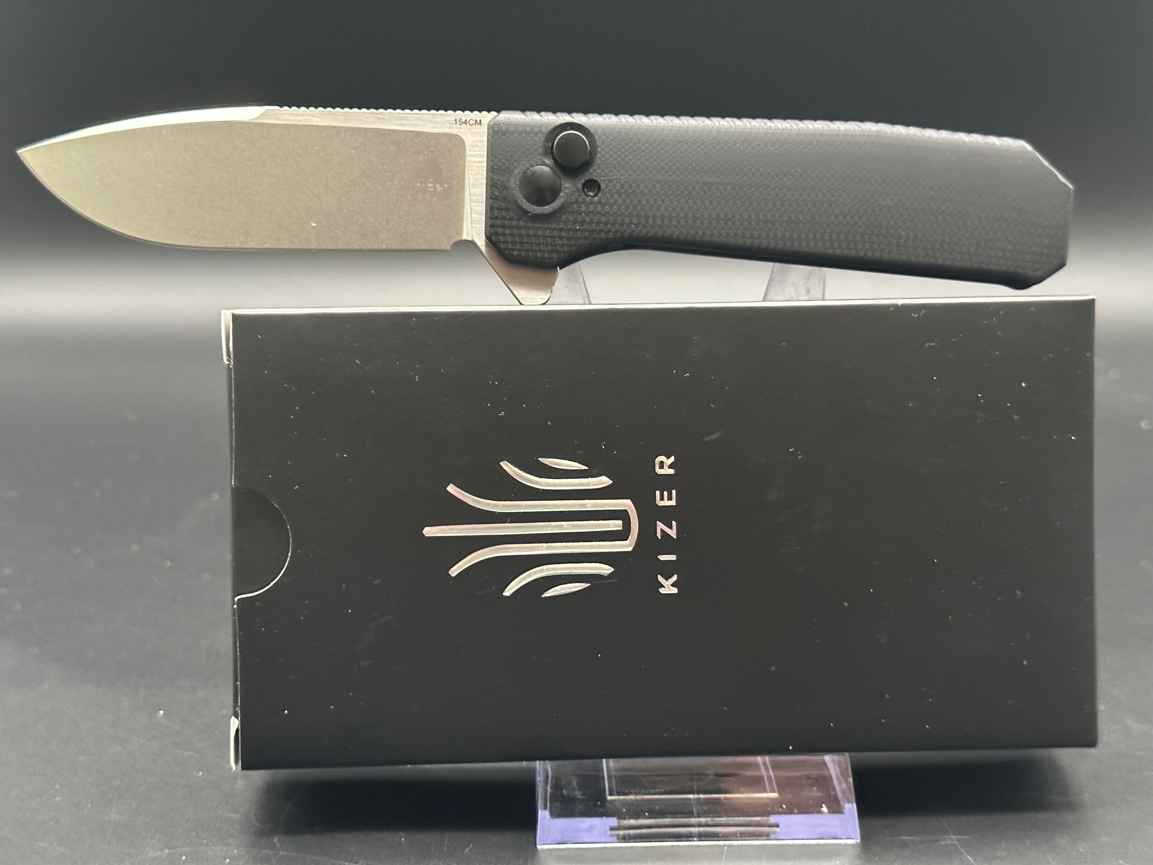 KIZER BRAT BUTTON LOCK FOLDING KNIFE BLACK G10 HANDLE