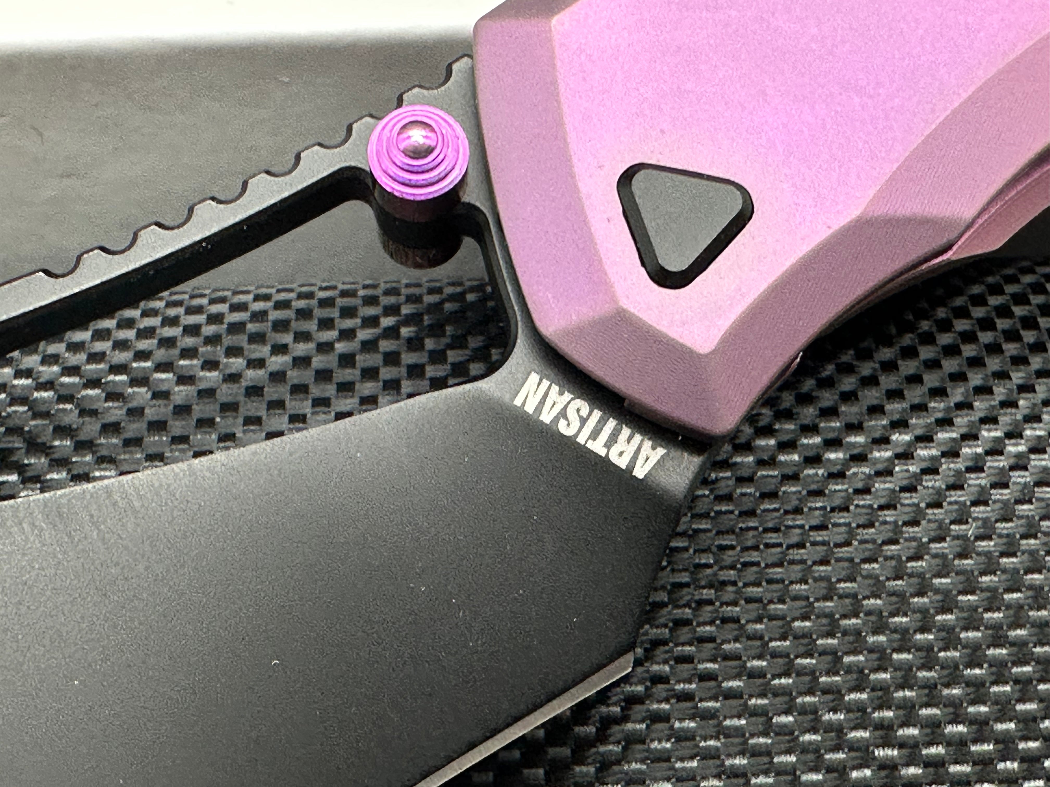 ARTISAN CUTLERY DARK WING PURPLE TITANIUM HANDLE S35VN PLAIN EDGE BLACK PVD FINISH
