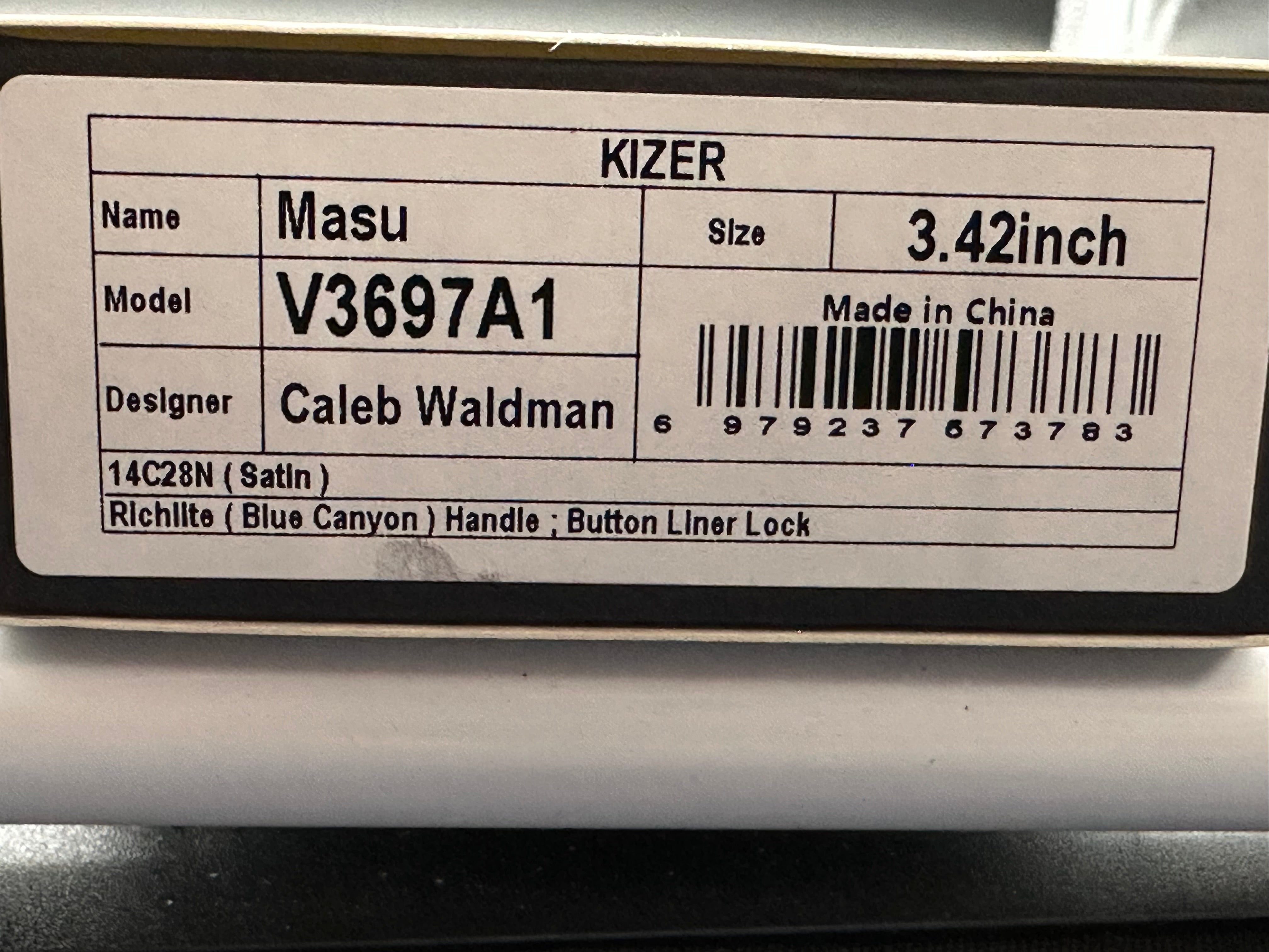 KIZER MASU BLUE CANYON RICHLITE HANDLE 14C28N PLAIN EDGE SATIN FINISH