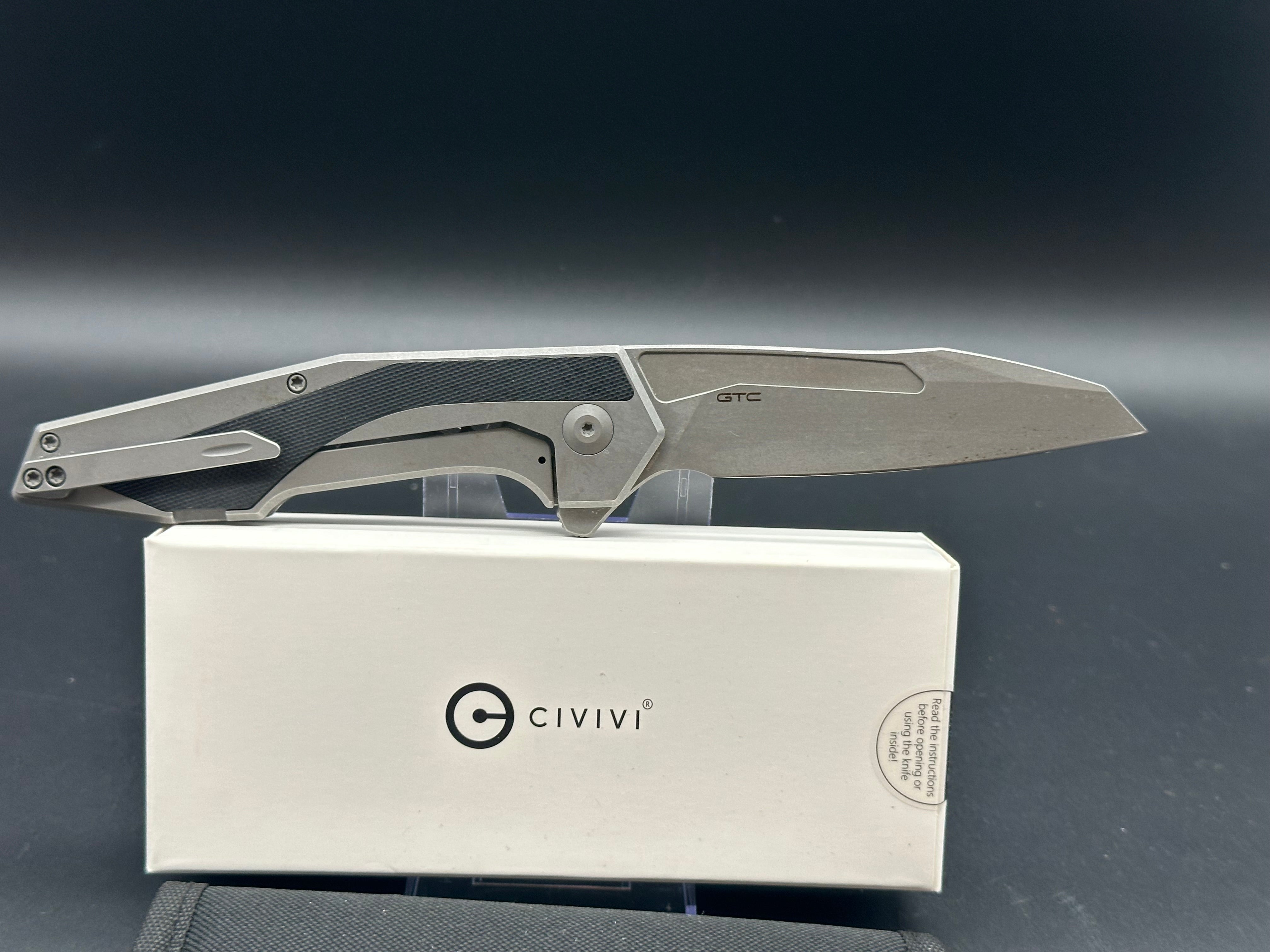 CIVIVI GTC Hypersonic Frame Lock Knife Gray Steel/Black G-10 (3.7" Stonewash)