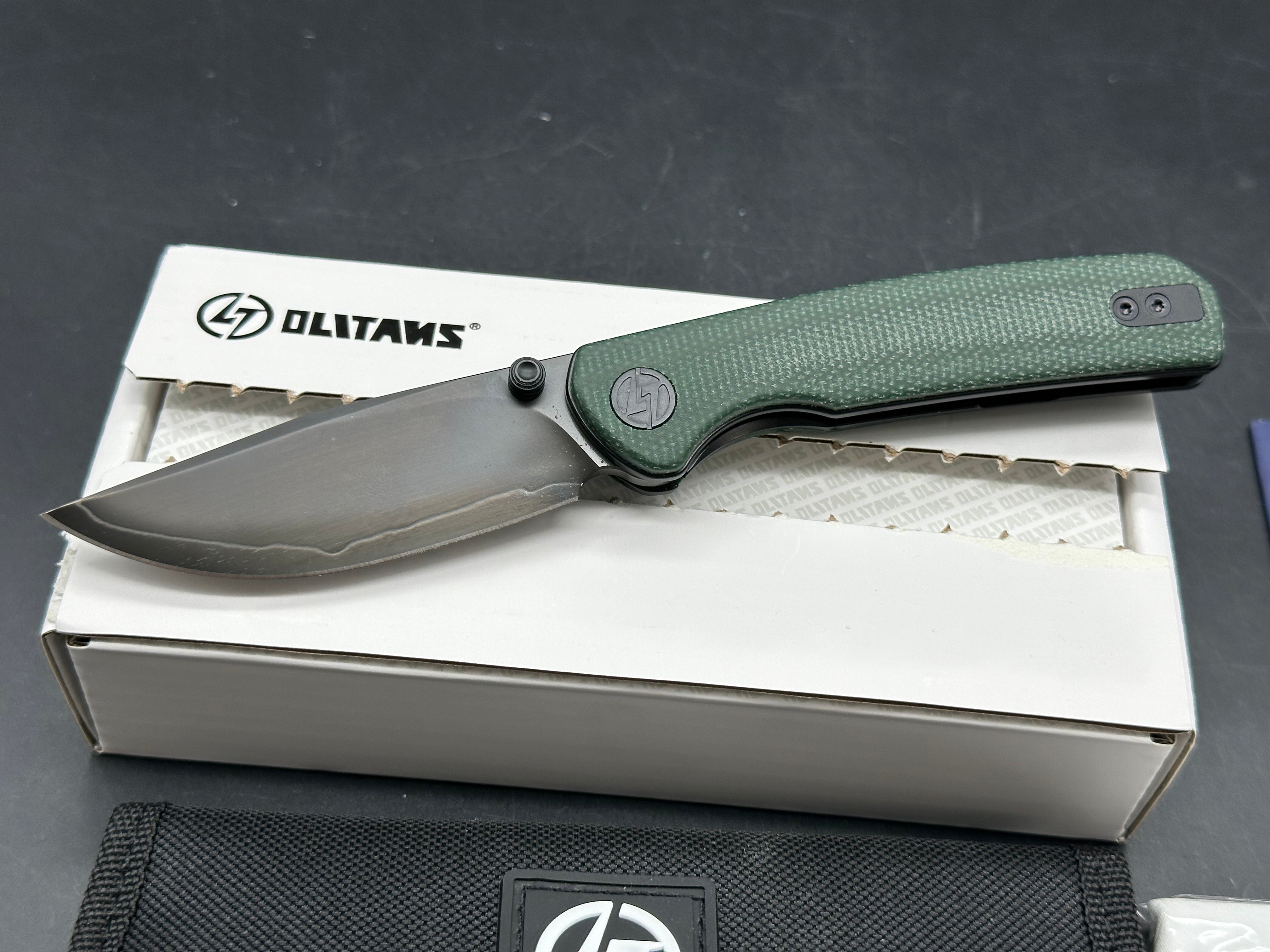 Olitans Gecko SE G080 (3.07''+SLD Magic+PVD+Green Micarta)-Liner Lock-thumb stud
