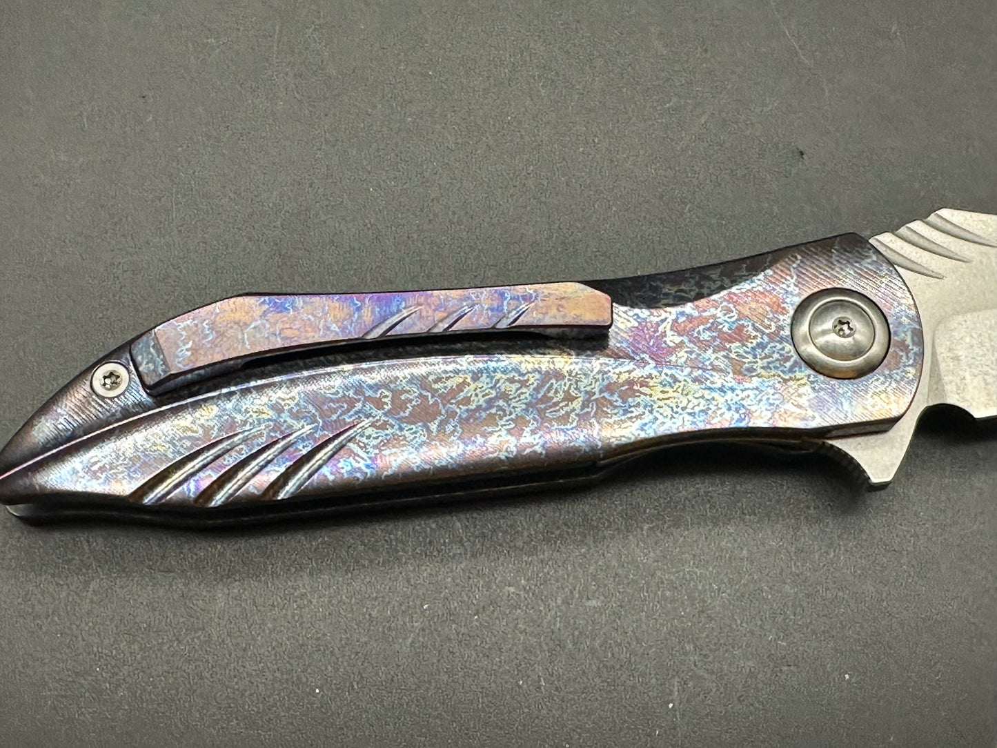 TWOSUN FOLDING KNIFE MULTI COLOR TITANIUM HANDLE D2 PLAIN EDGE STONEWASH FINISH TS363-COLOR