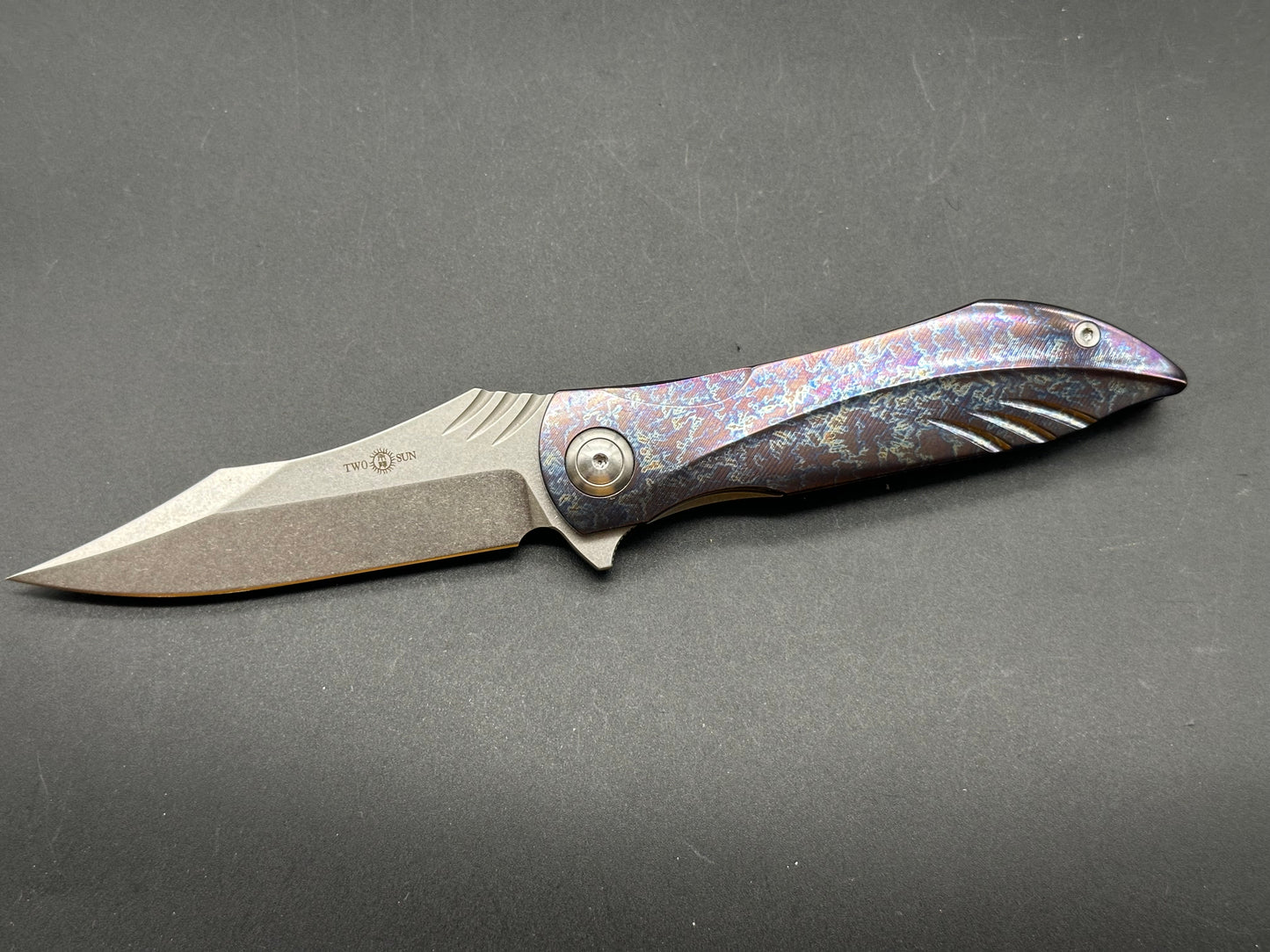 TWOSUN FOLDING KNIFE MULTI COLOR TITANIUM HANDLE D2 PLAIN EDGE STONEWASH FINISH TS363-COLOR