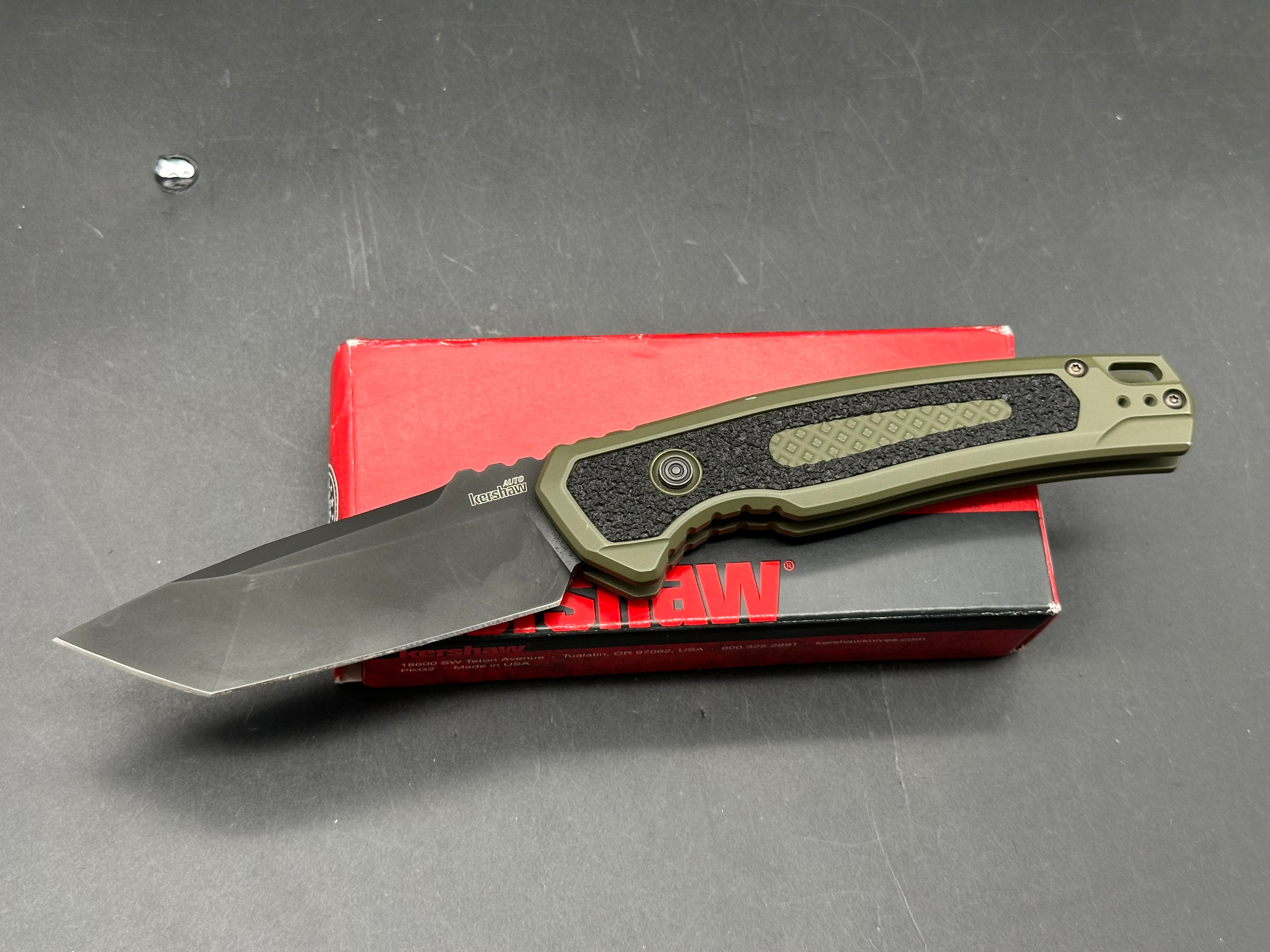 KERSHAW LAUNCH 16 SIDE OPENING AUTO KNIFE OLIVE/BLACK ALUMINUM HANDLE TANTO M4