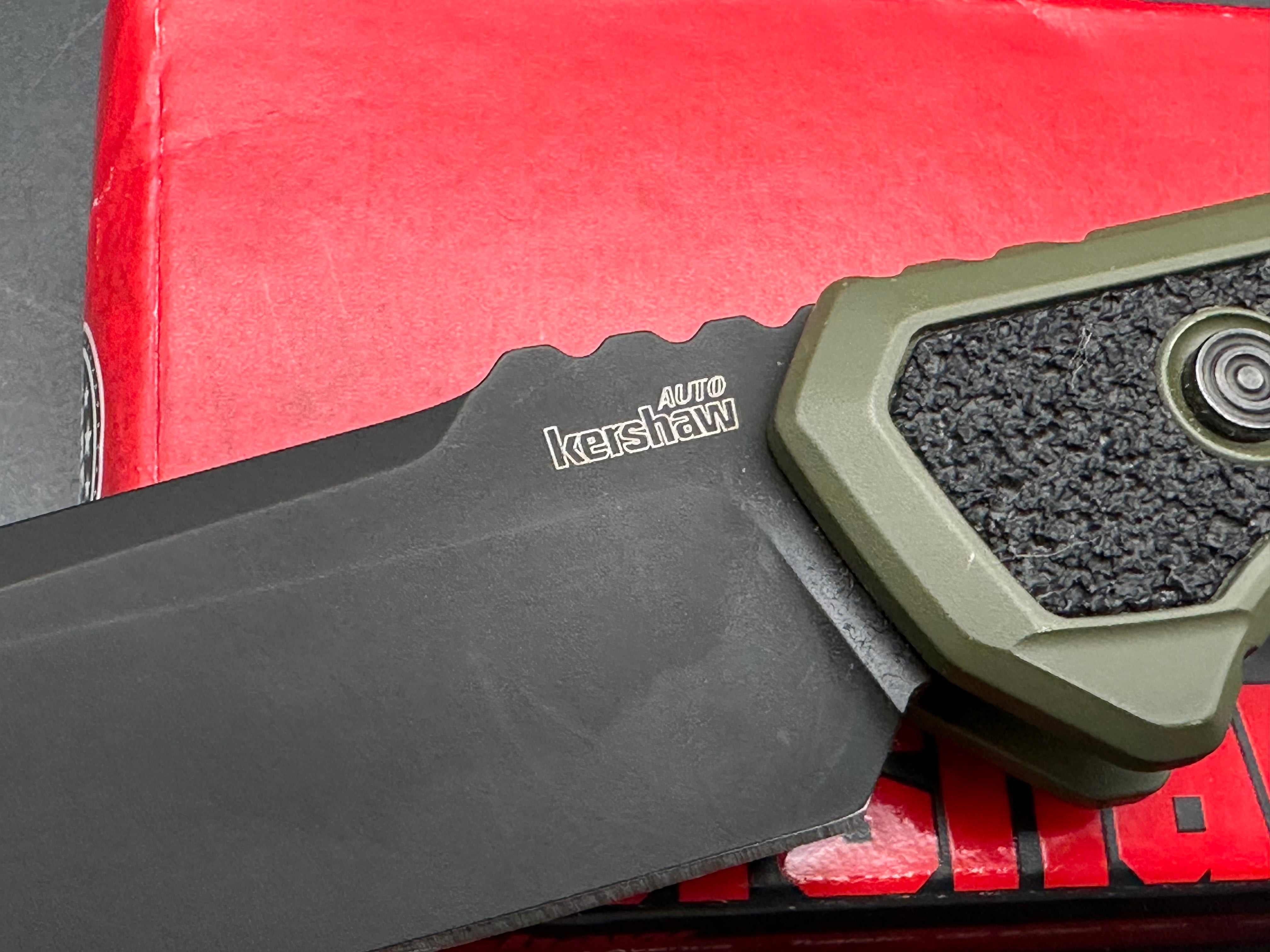 KERSHAW LAUNCH 16 SIDE OPENING AUTO KNIFE OLIVE/BLACK ALUMINUM HANDLE TANTO M4