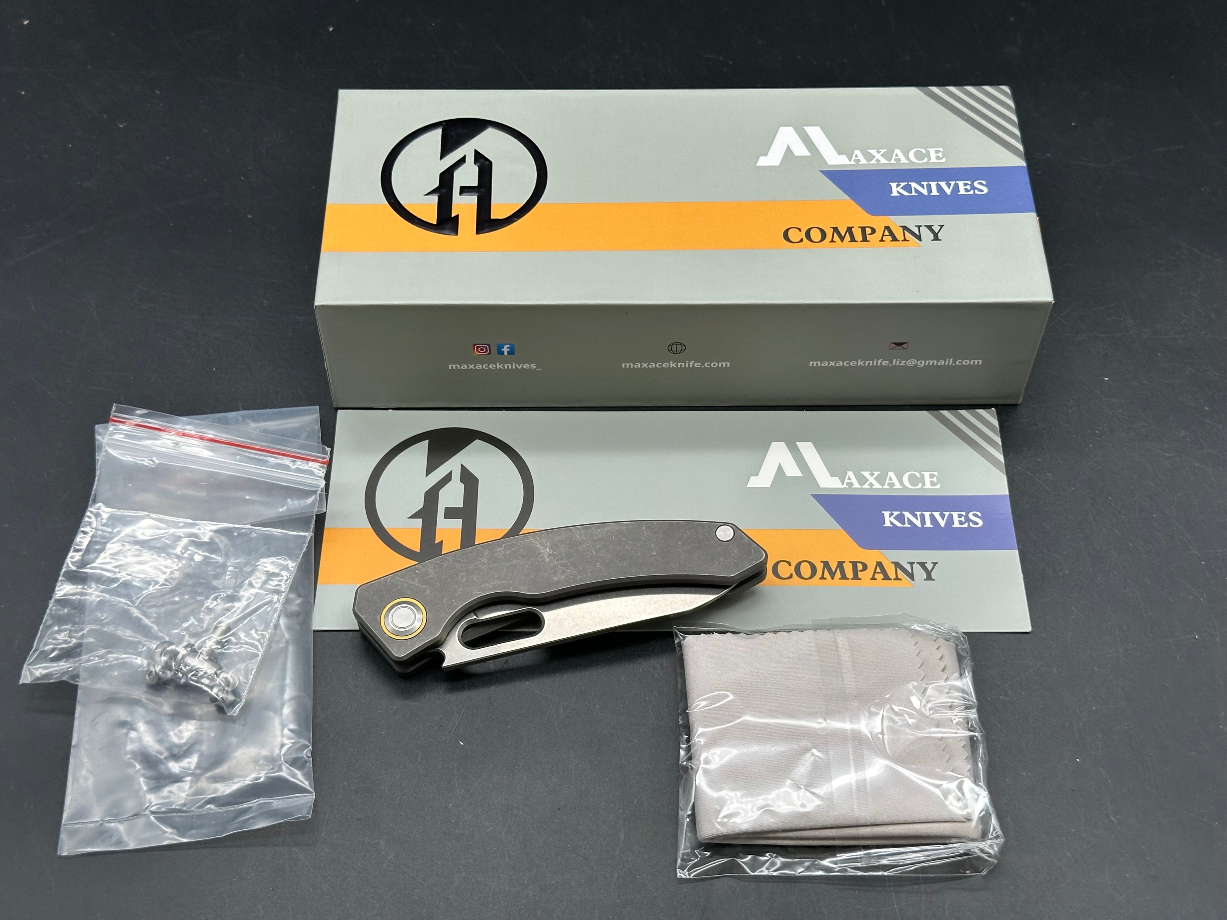 Maxace Black Mirror Solid Titanium Handle, 3.28" CPM-S90v Blade