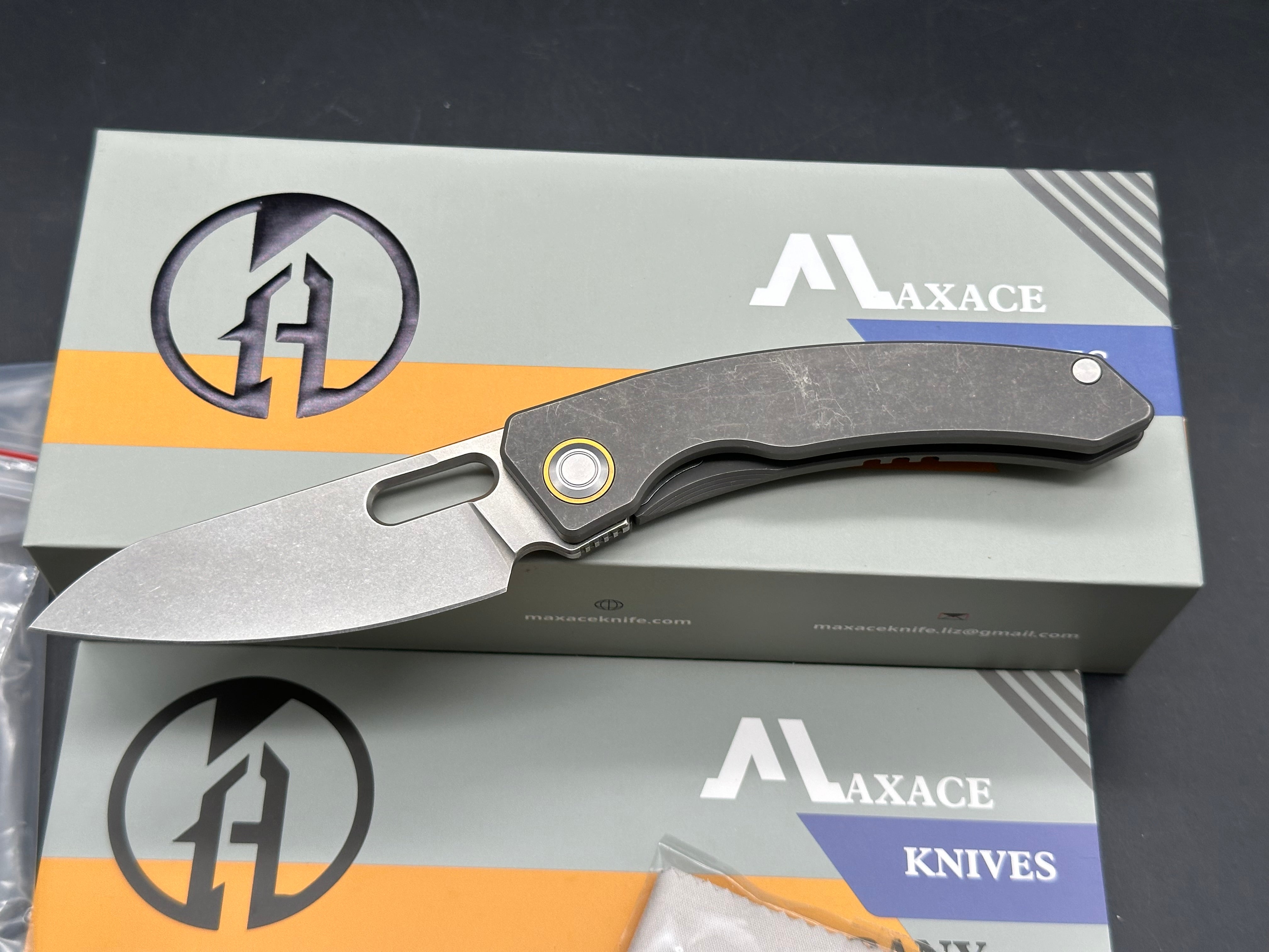 Maxace Black Mirror Solid Titanium Handle, 3.28" CPM-S90v Blade