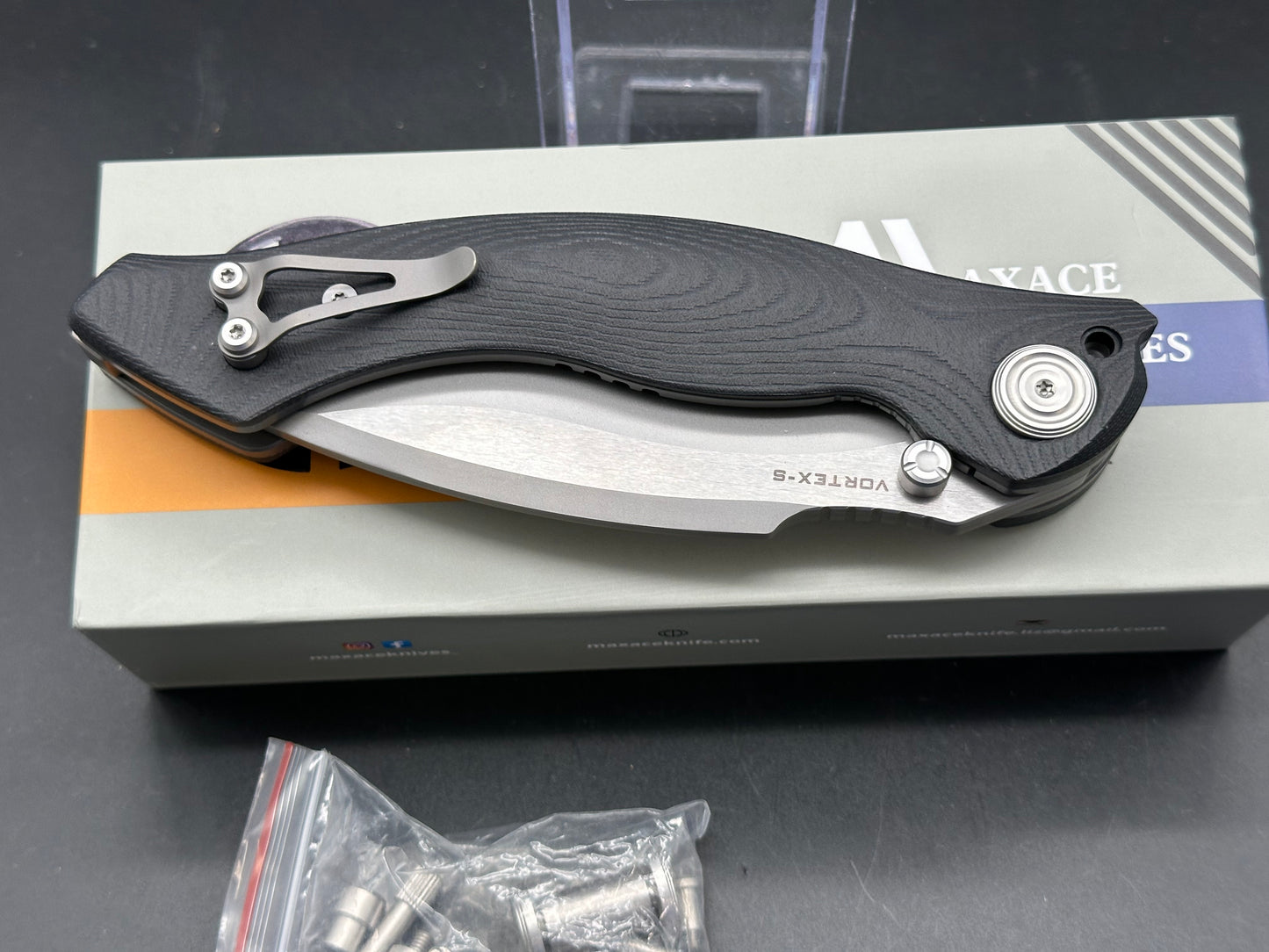 MAXACE VORTEX-S FOLDING KNIFE BLACK MICARTA HANDLE SLD-MAGIC PLAIN EDGE