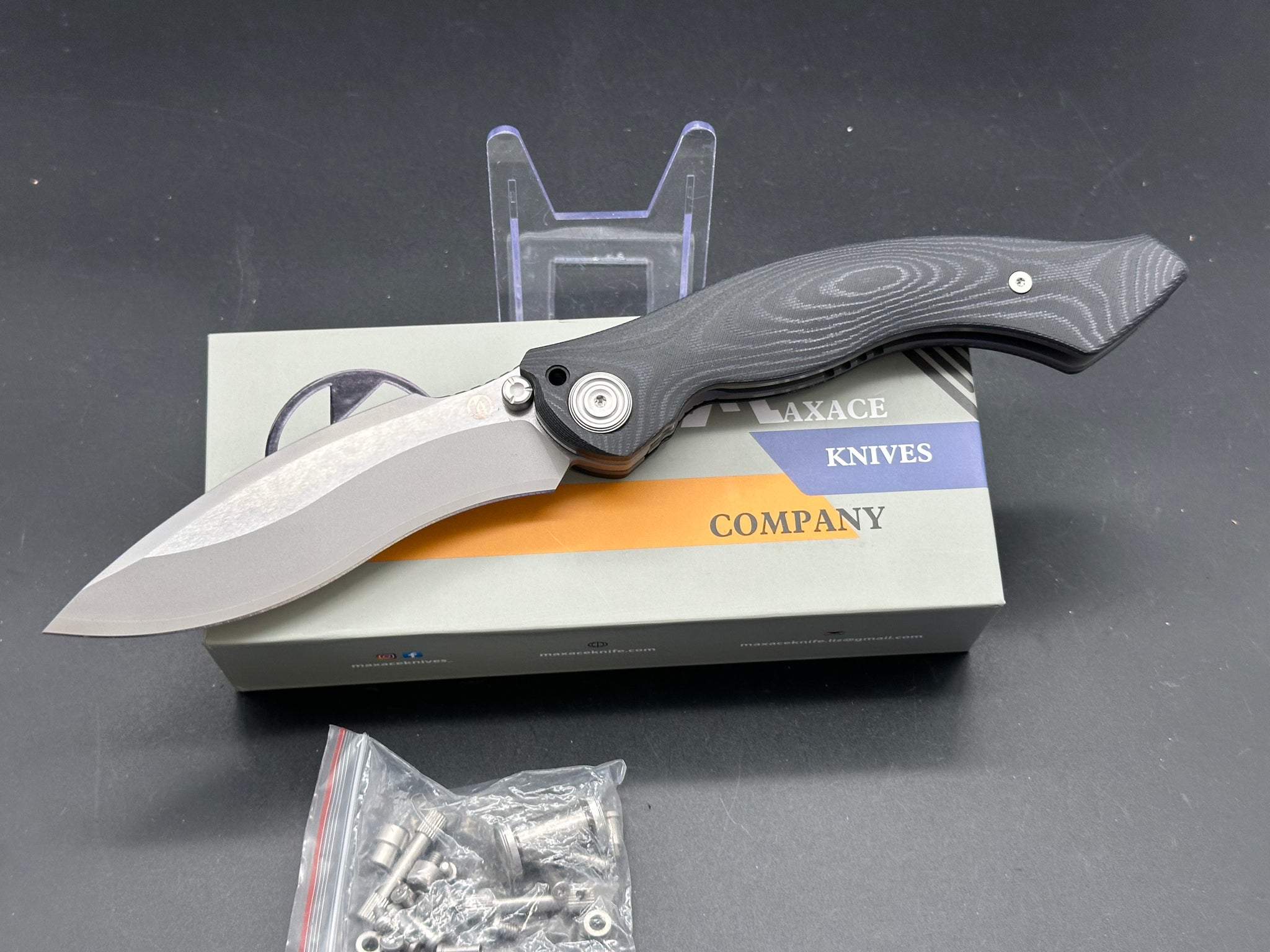MAXACE VORTEX-S FOLDING KNIFE BLACK MICARTA HANDLE SLD-MAGIC PLAIN EDG